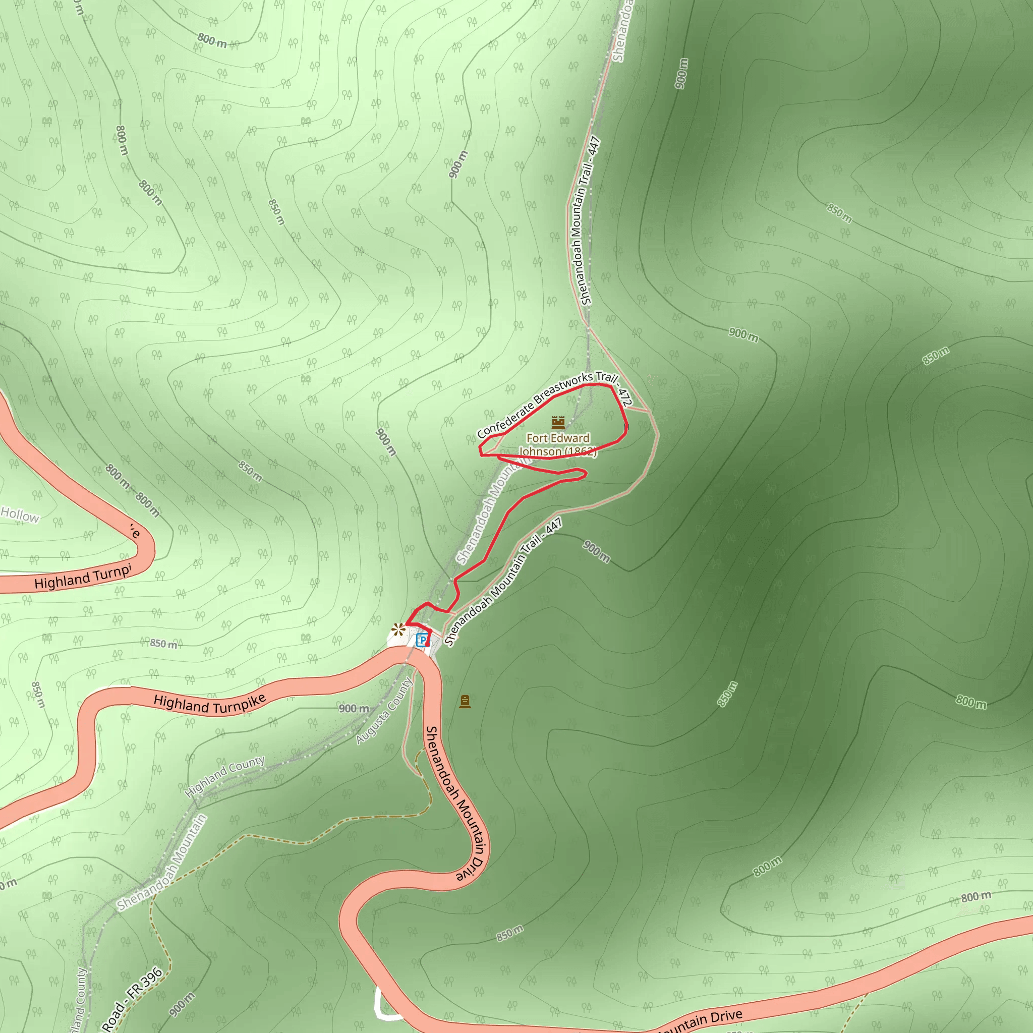 Confederate Breastworks Loop Trail mobile static map
