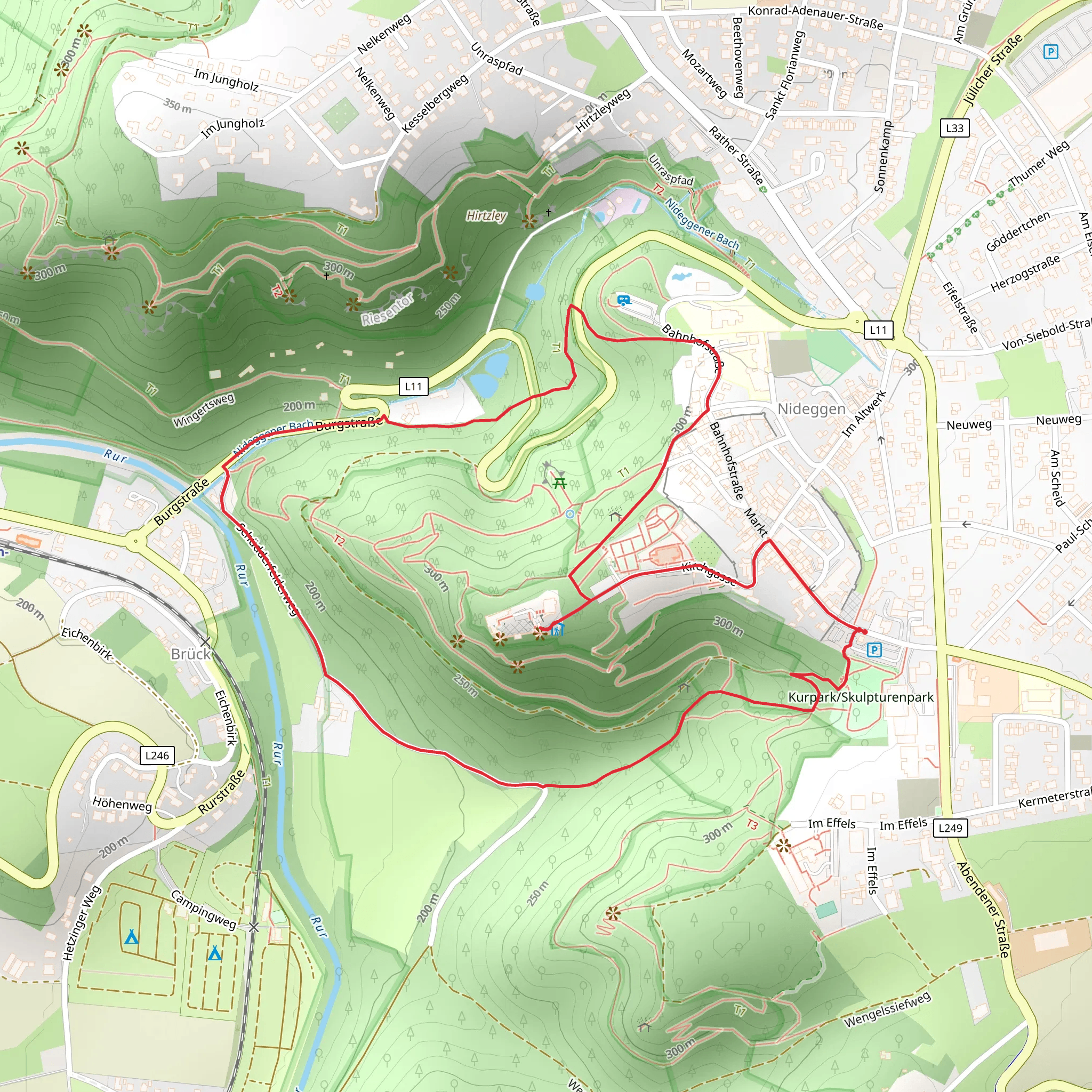 Teufelsklau and Burg Nideggen Loop via Felsenweg mobile static map