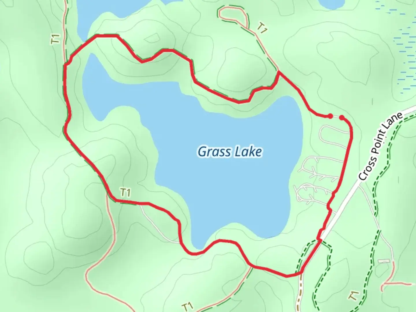 An image depicting the trail Grass Lake Loop and its surrounding area.