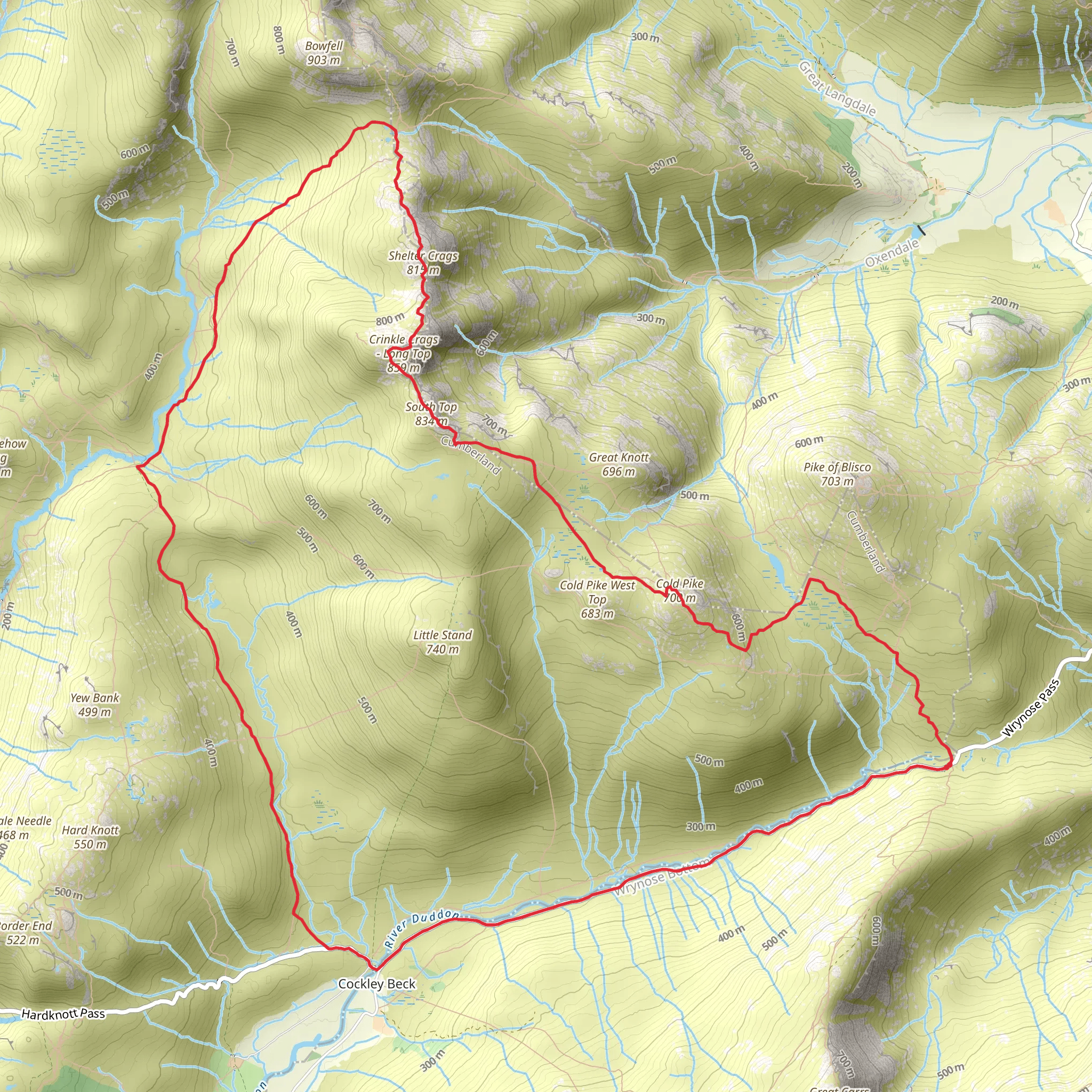 Three Shire Stone, Cold Pike and Long Top Loop - Cockley Beck mobile static map
