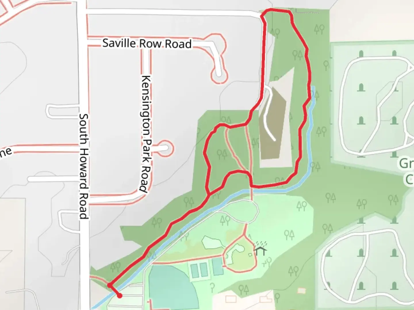 An image depicting the trail Loop around Pleasant Run Creek and its surrounding area.
