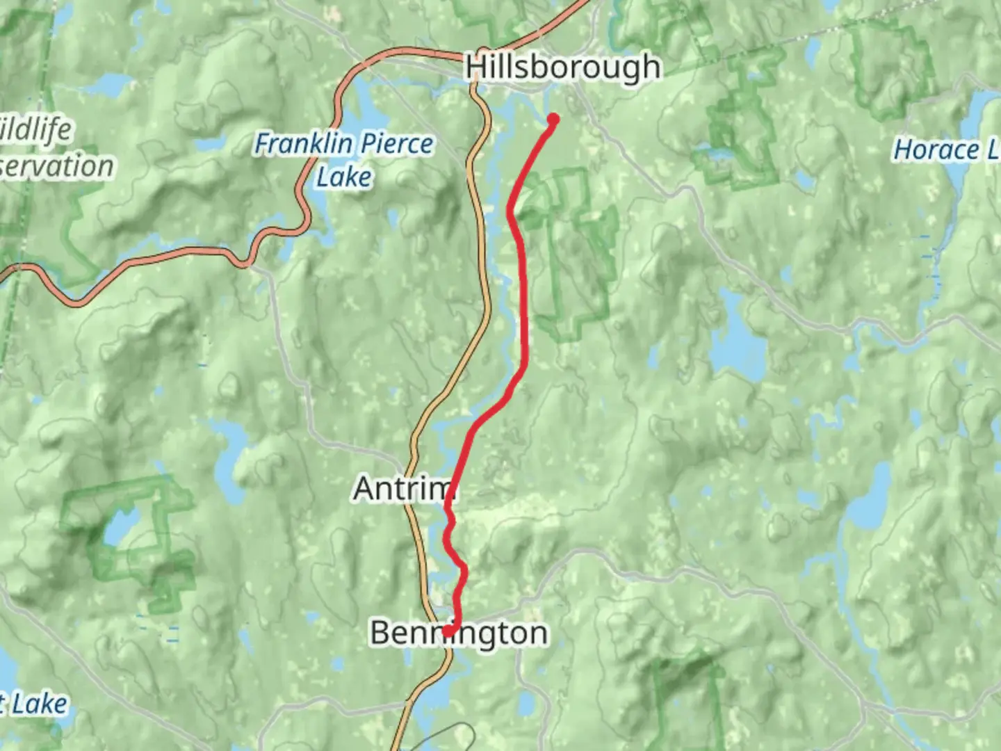 An image depicting the trail Peterborough and Hillsborough Rail Trail and its surrounding area.