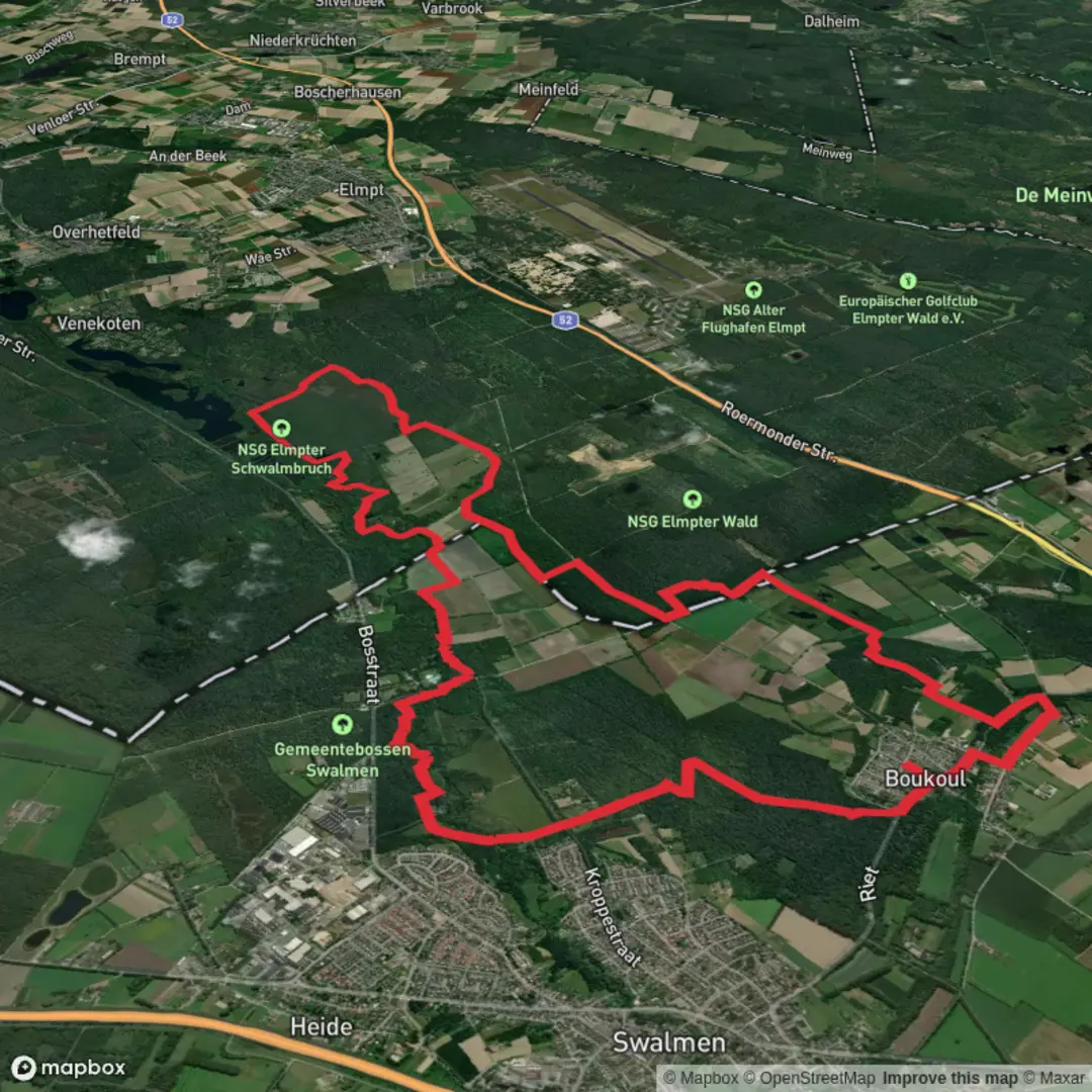 An image depicting the trail Meinweg and Schwalmbruch Loop and its surrounding area.