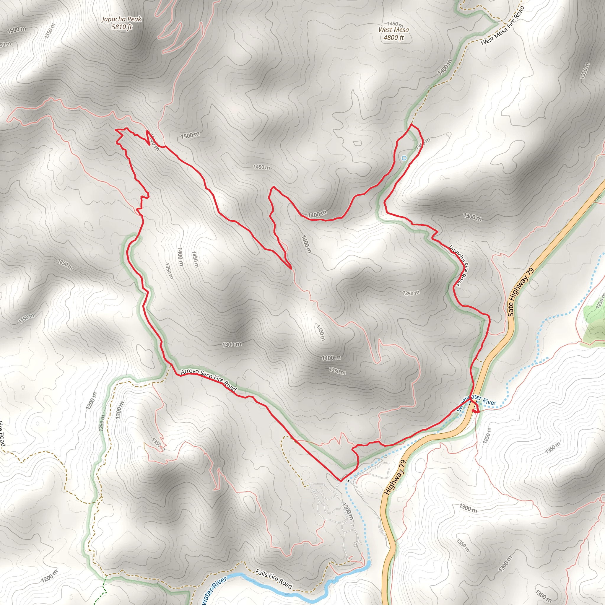 Japacha Fire Road, West Mesa and Monument Loop Trail mobile static map