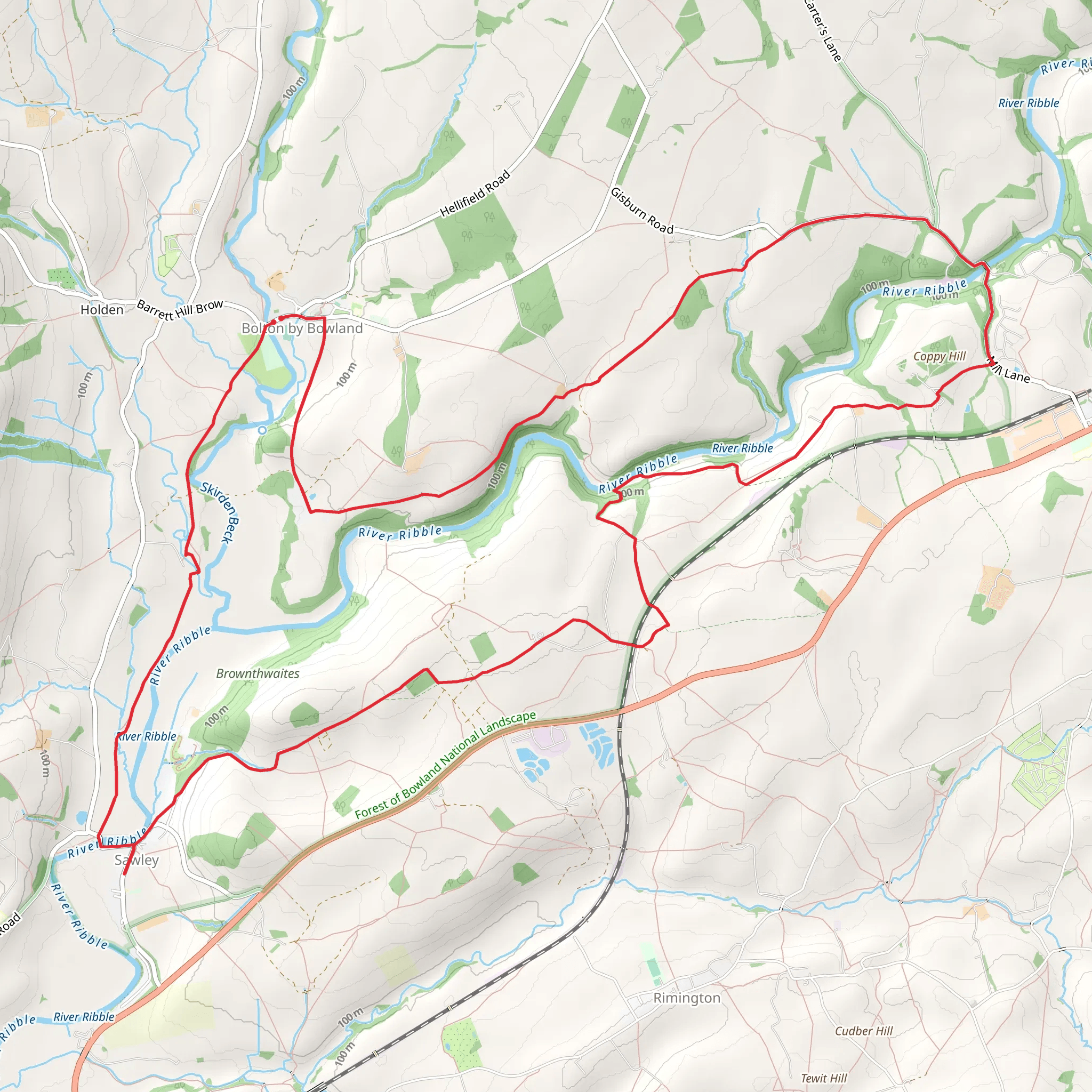 Bolton by Bowland - Sawley Abbey - Gisburn Bridge and Bolton Park mobile static map