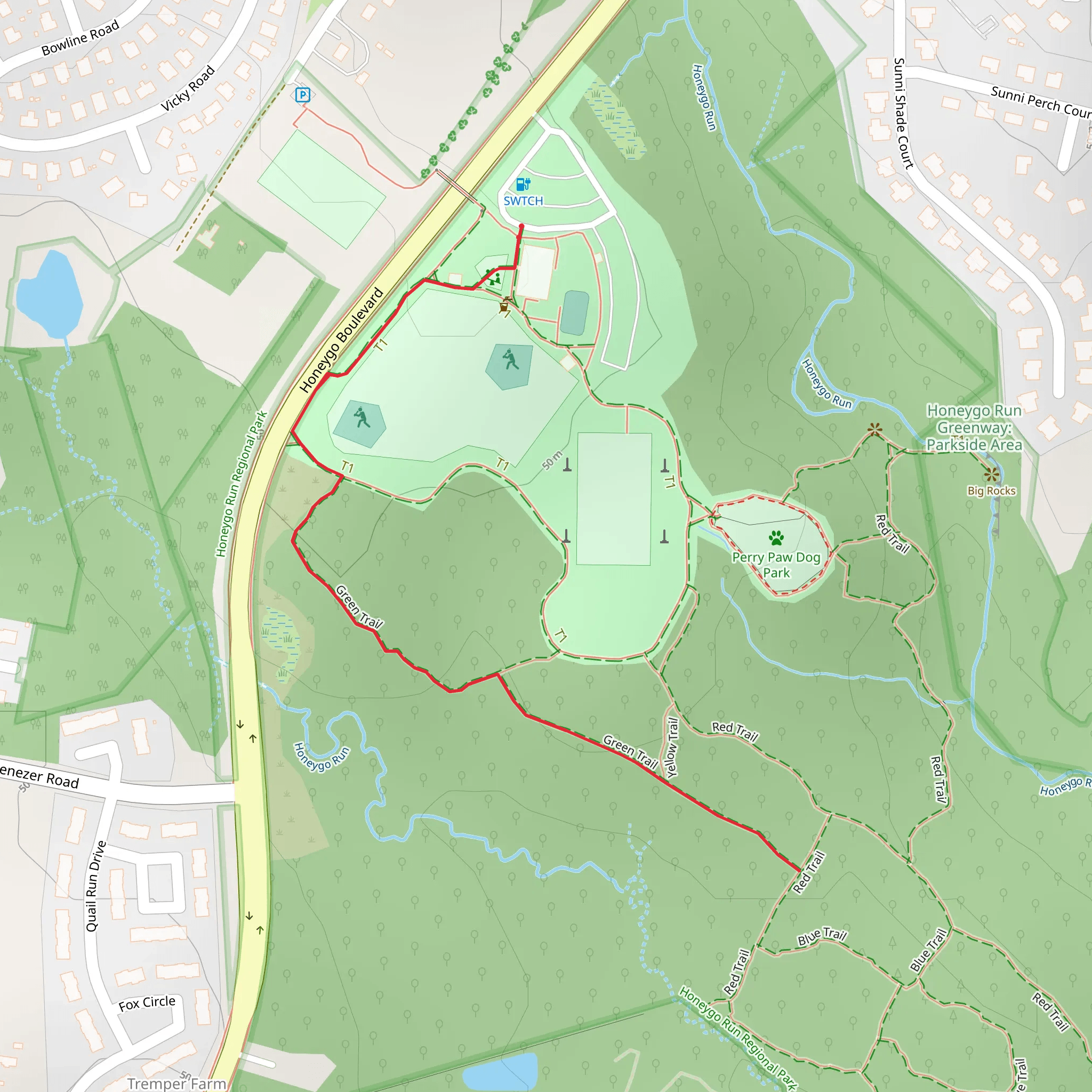 Honeygo Boulevard - Green Trail mobile static map