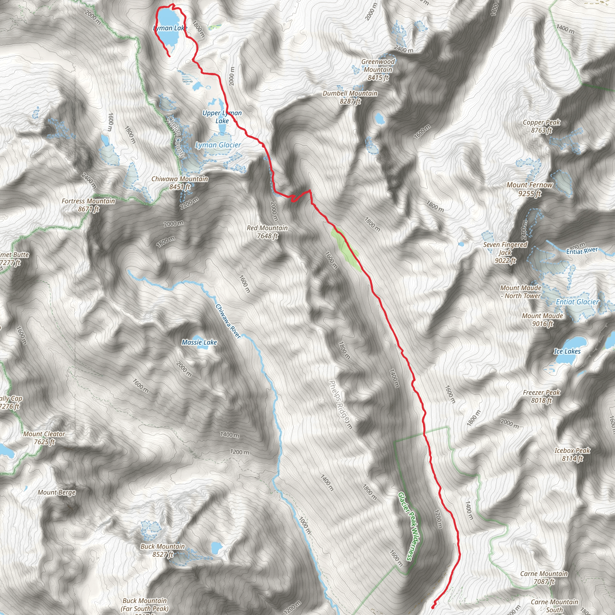 Upper Lyman Lake Trail via Phelps Creek Trail mobile static map
