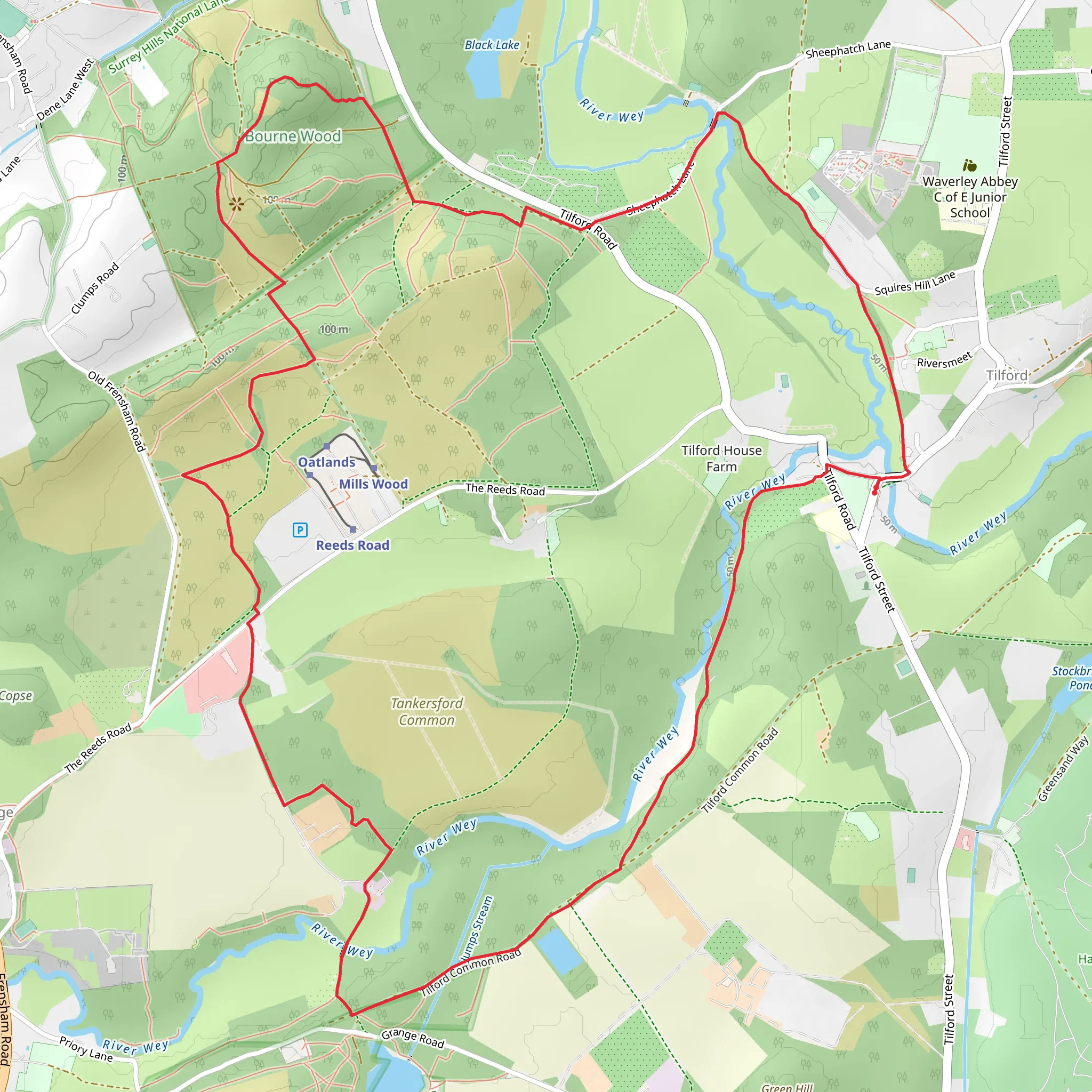 Farnham Heath and Bourne Wood and Tilford Loop mobile static map