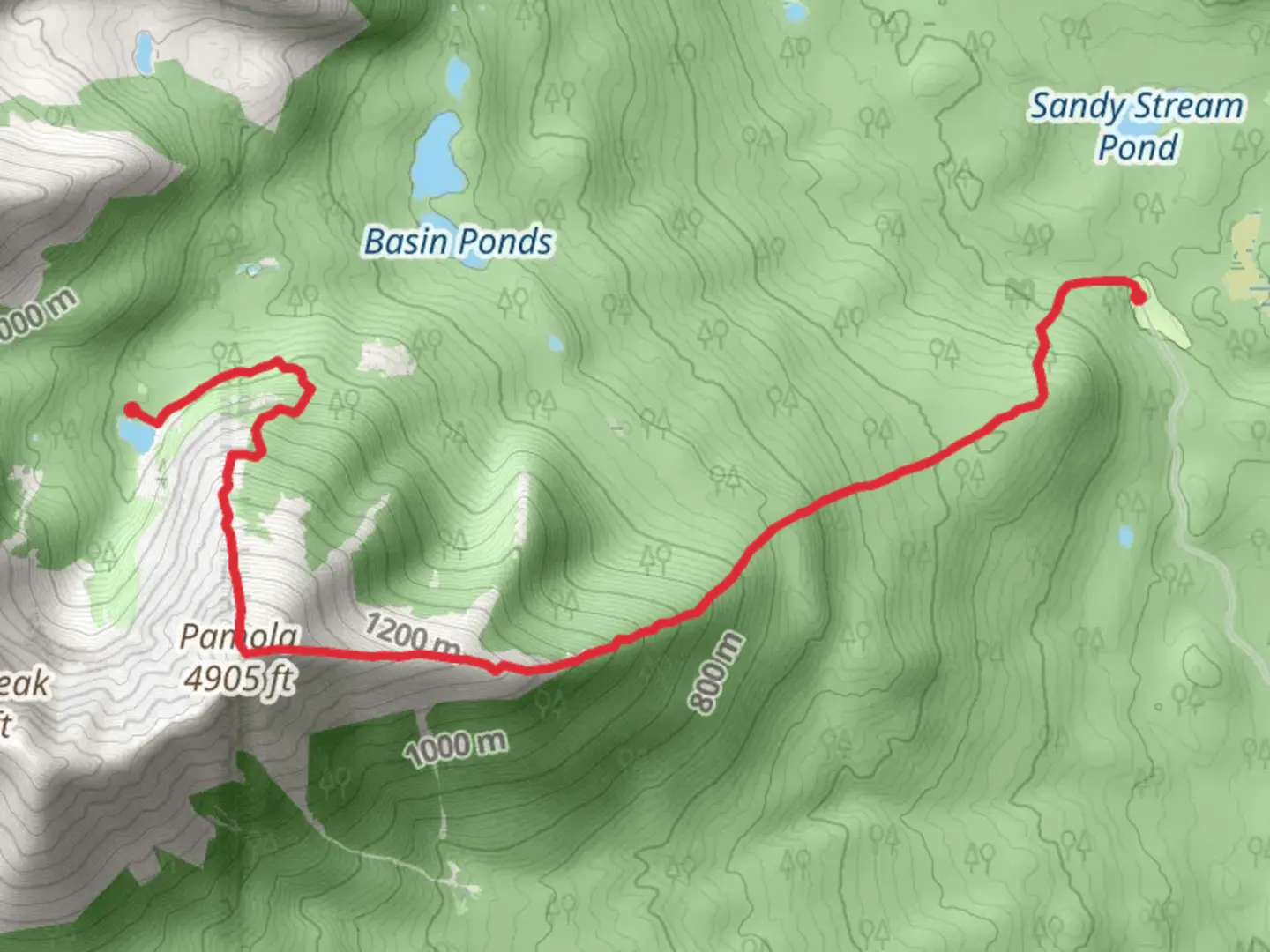 An image depicting the trail Chimney Pond via Pamola Mountain Trail and its surrounding area.