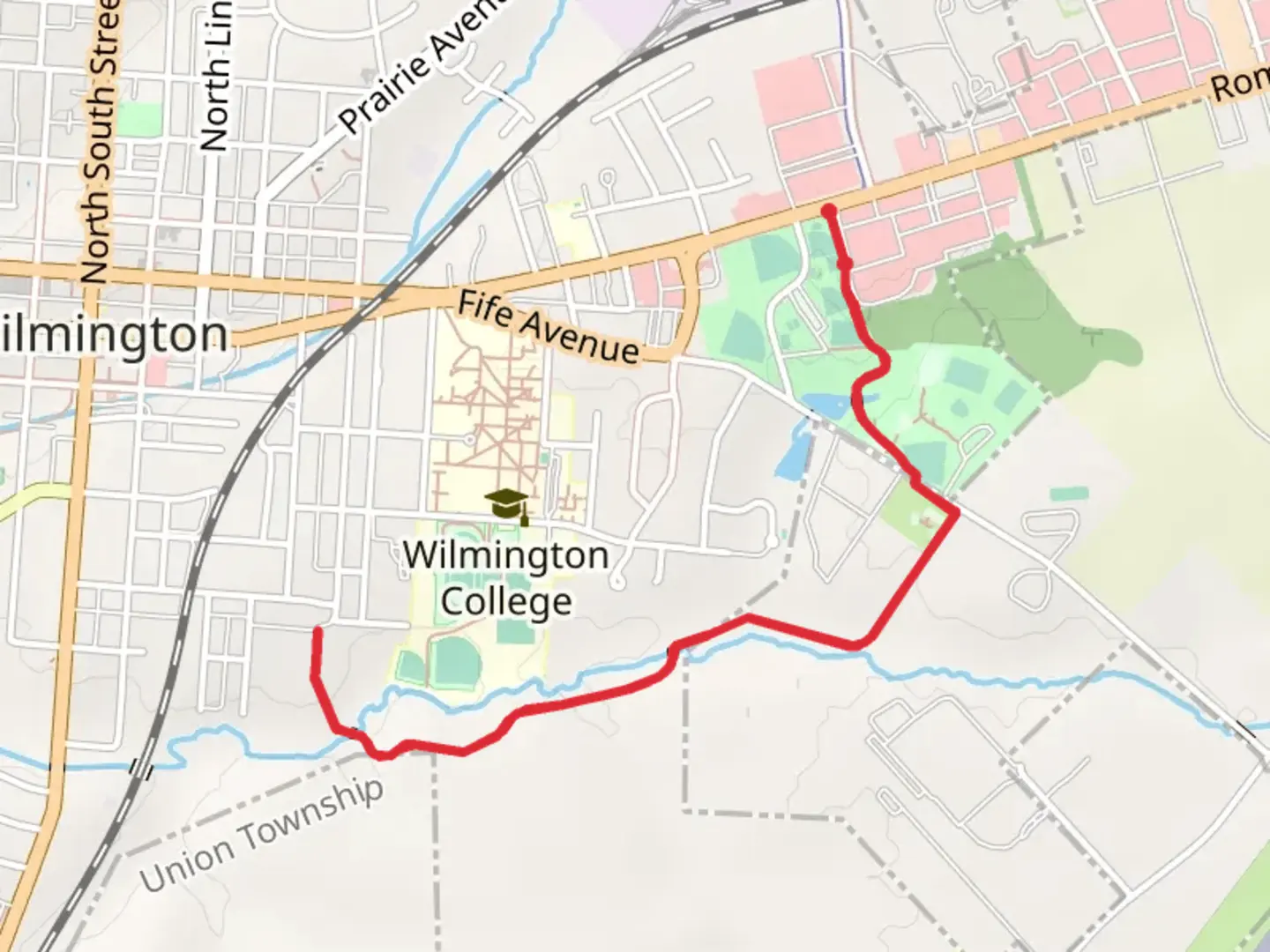 An image depicting the trail Clinton County Skate Park and Lytle Creek and its surrounding area.