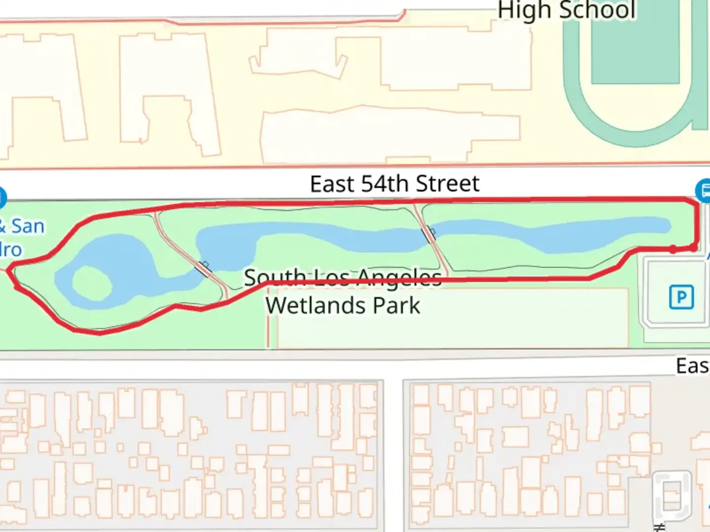 An image depicting the trail South Los Angeles Wetlands Park Loop and its surrounding area.