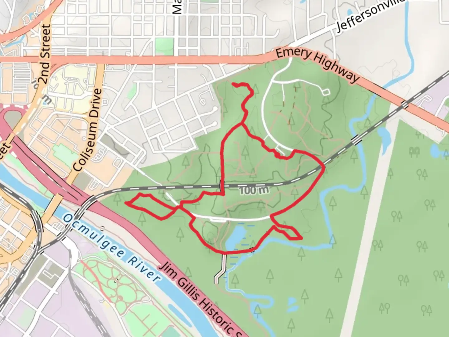 An image depicting the trail Bartram, Opelofa and McDougal Mound Loop Trail and its surrounding area.