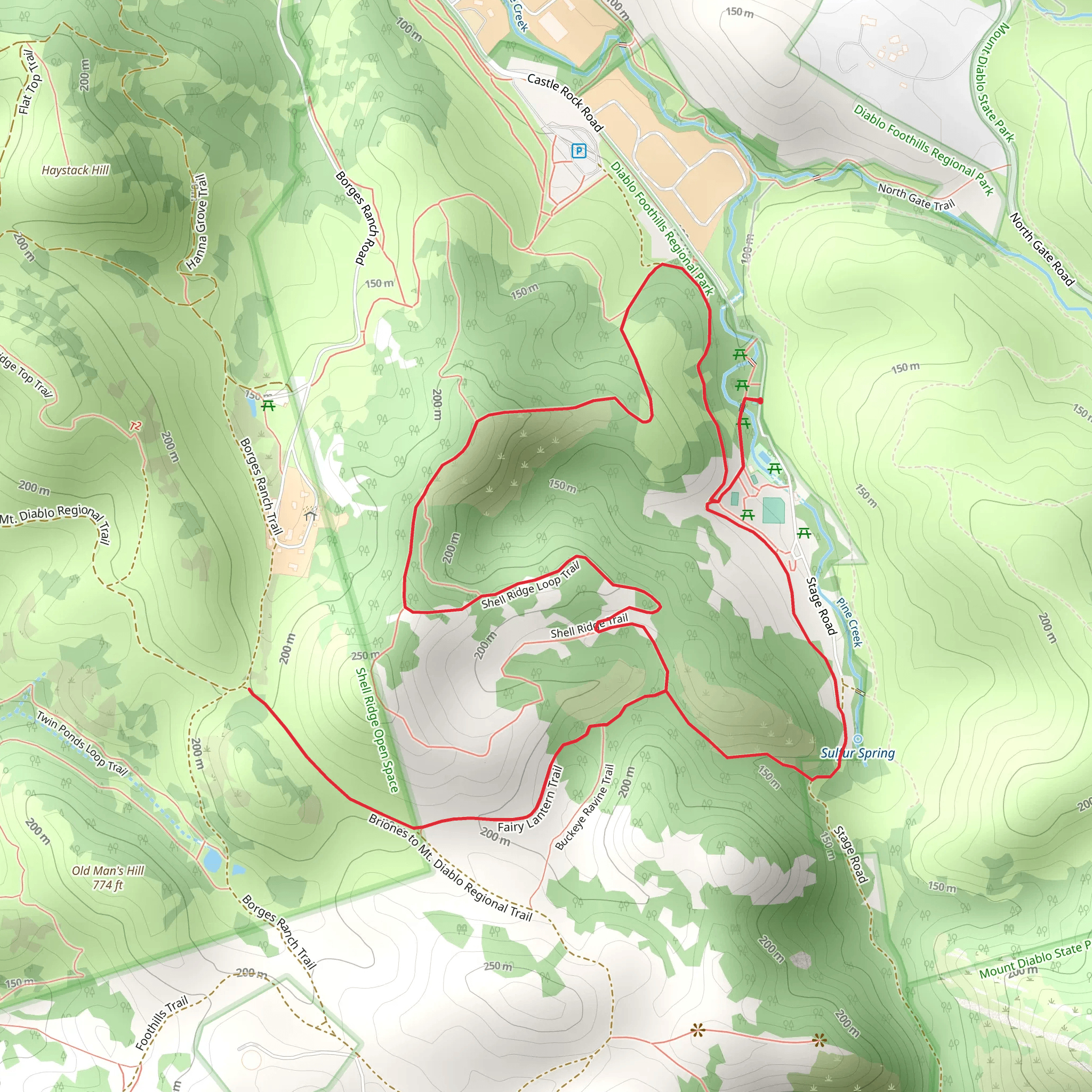 Fairy Lantern Trail and Shell Ridge Trail Loop mobile static map