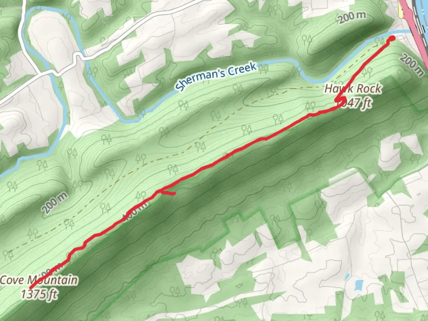 An image depicting the trail Cove Mountain via Appalachian Trail and its surrounding area.