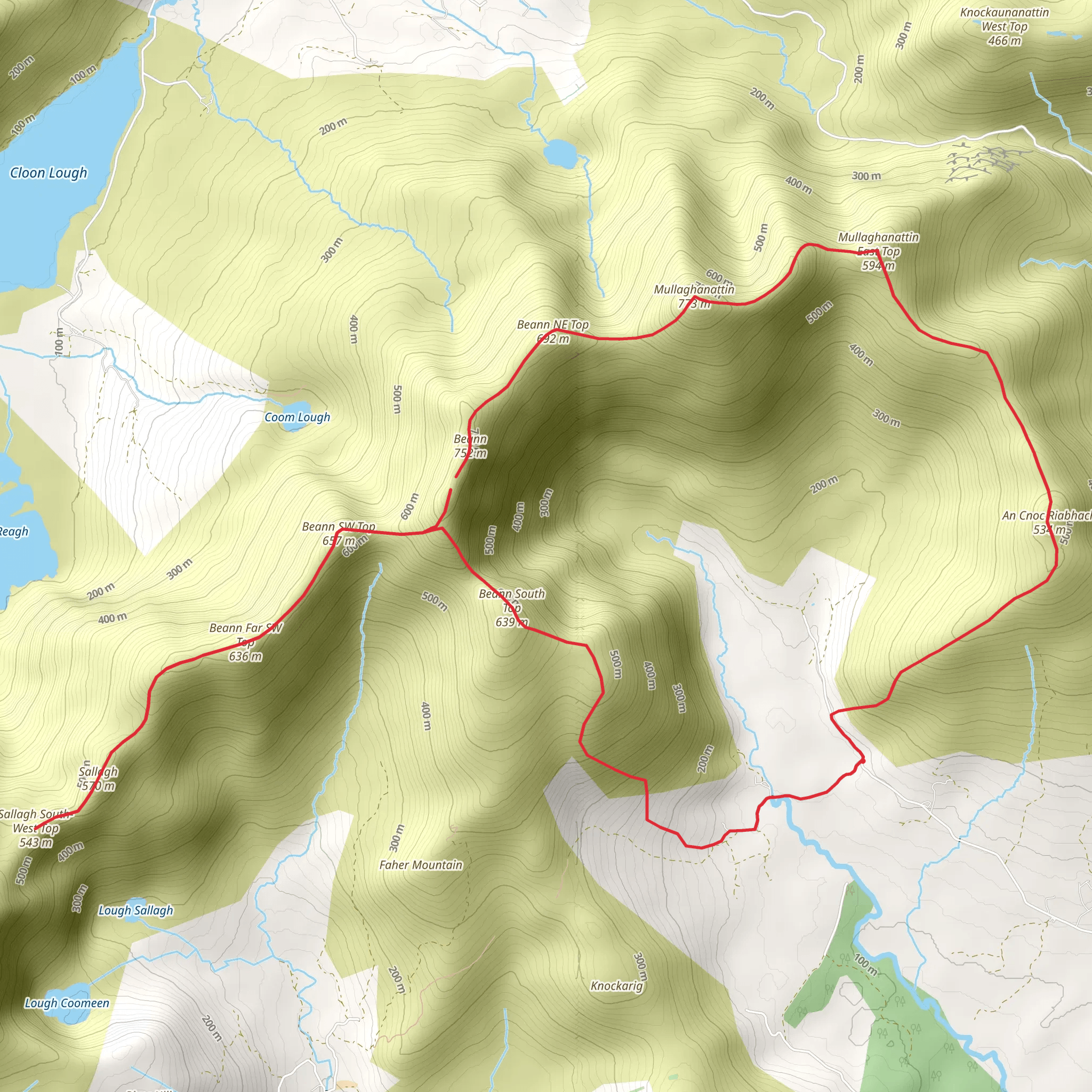 Mullaghanattin, Beann and Sallagh Summit Walk mobile static map