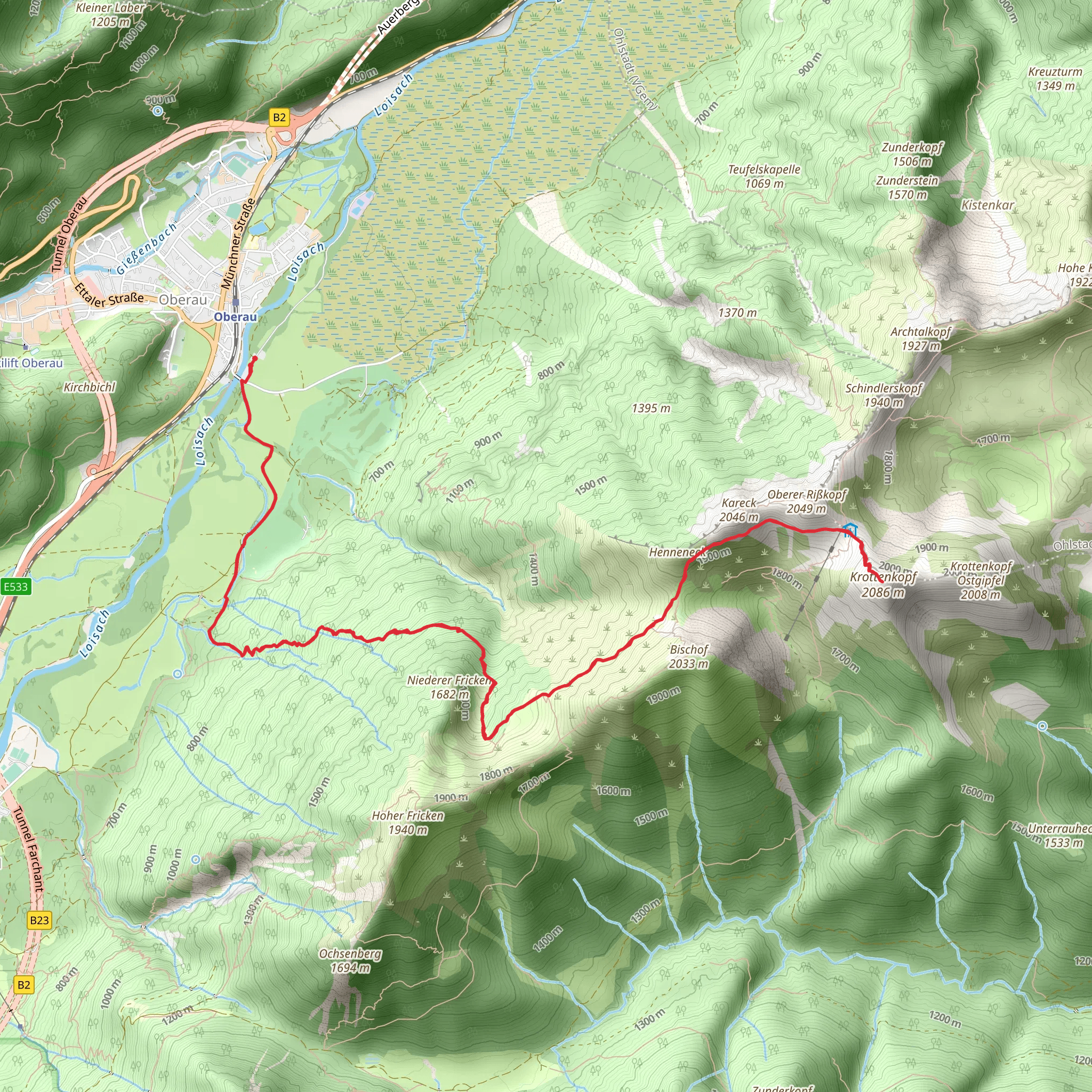 Krottenkopf Walk from Oberau mobile static map