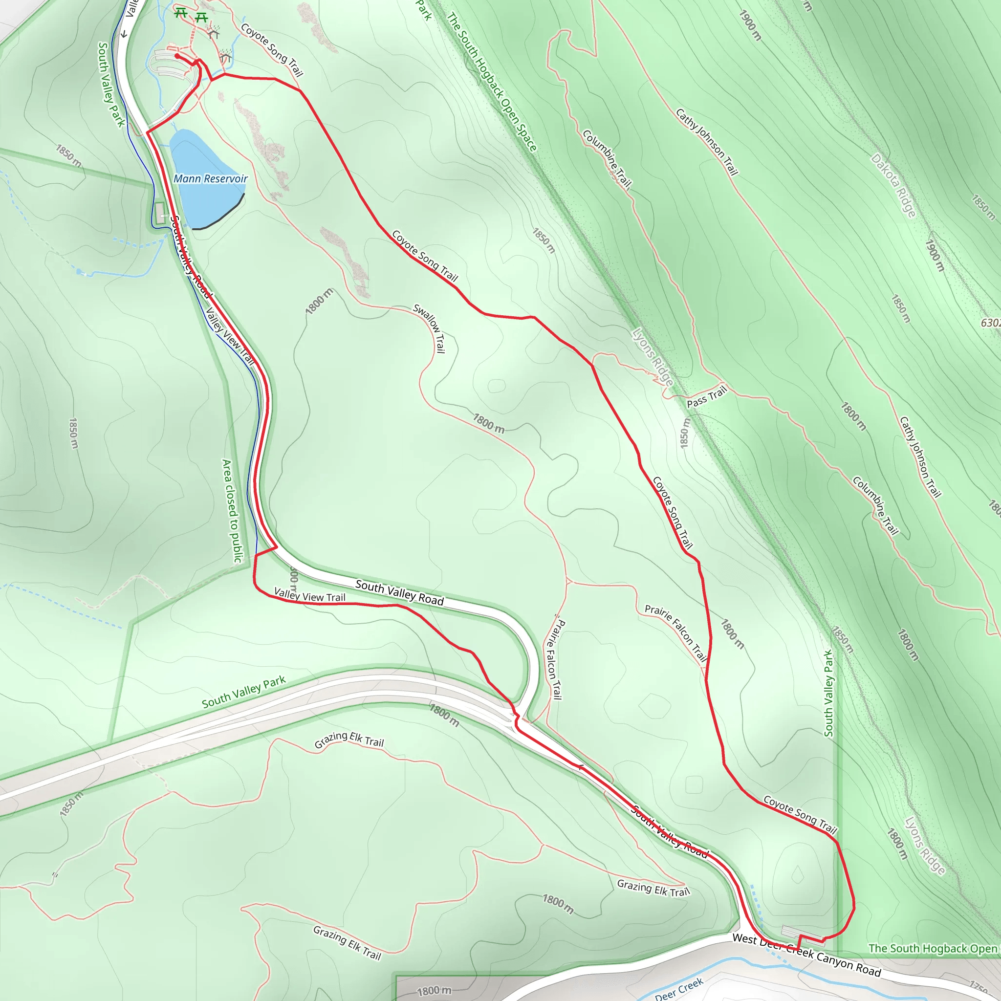 Mann Reservoir - Valley View - Coyote Song Loop Trail mobile static map