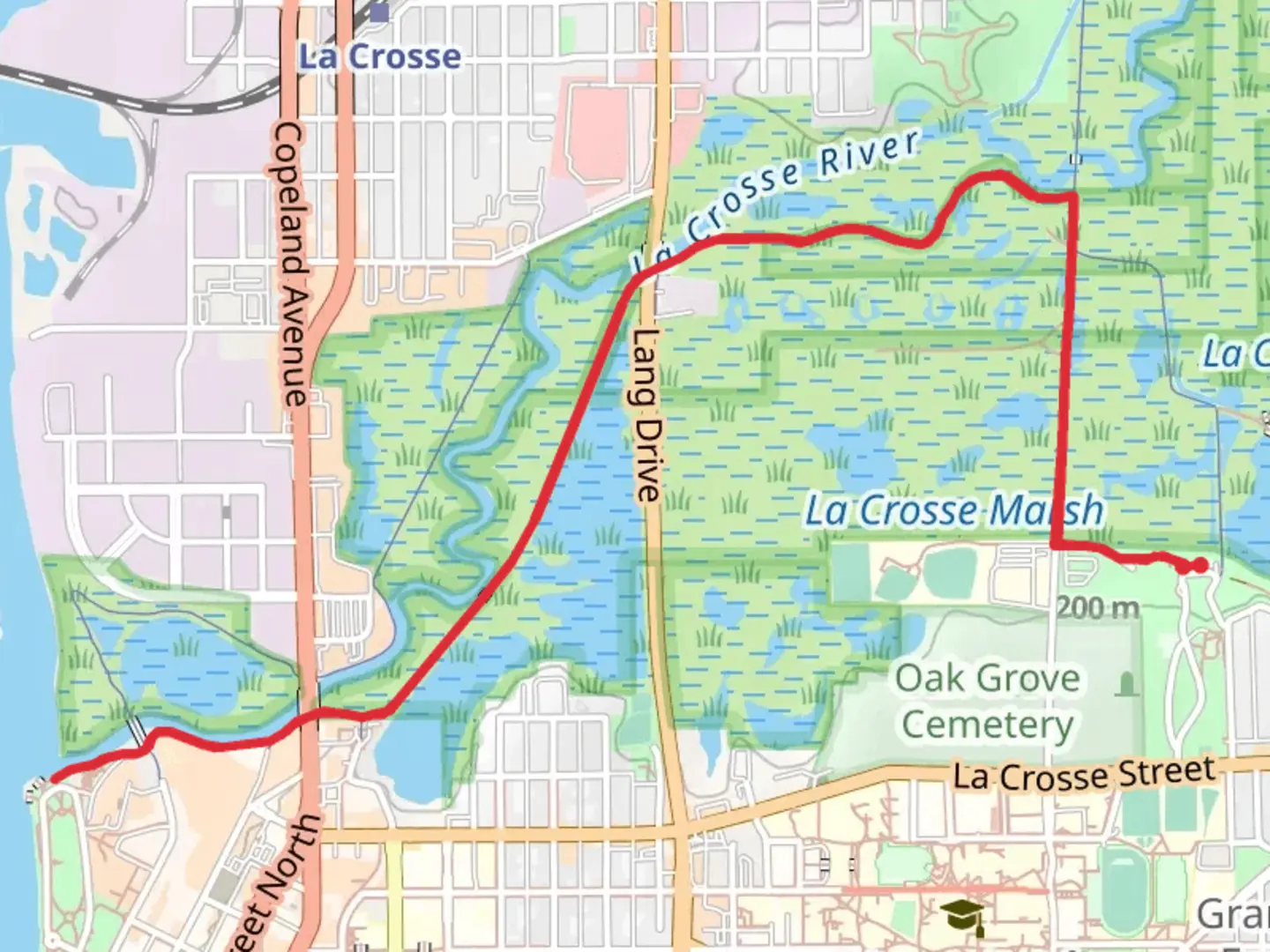 An image depicting the trail Grand Crossing Trail and Vietnam Veterans Trail and its surrounding area.