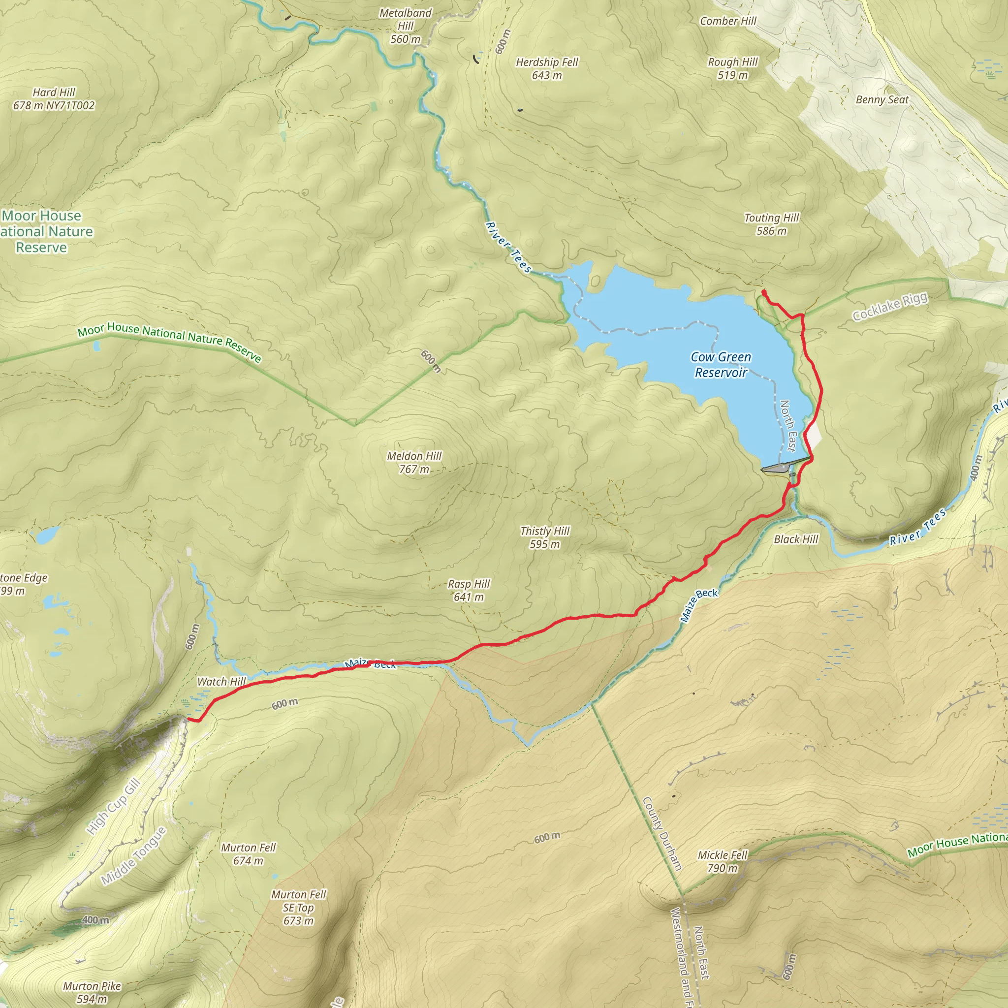 High Cap Nick from Cow Green Reservoir mobile static map
