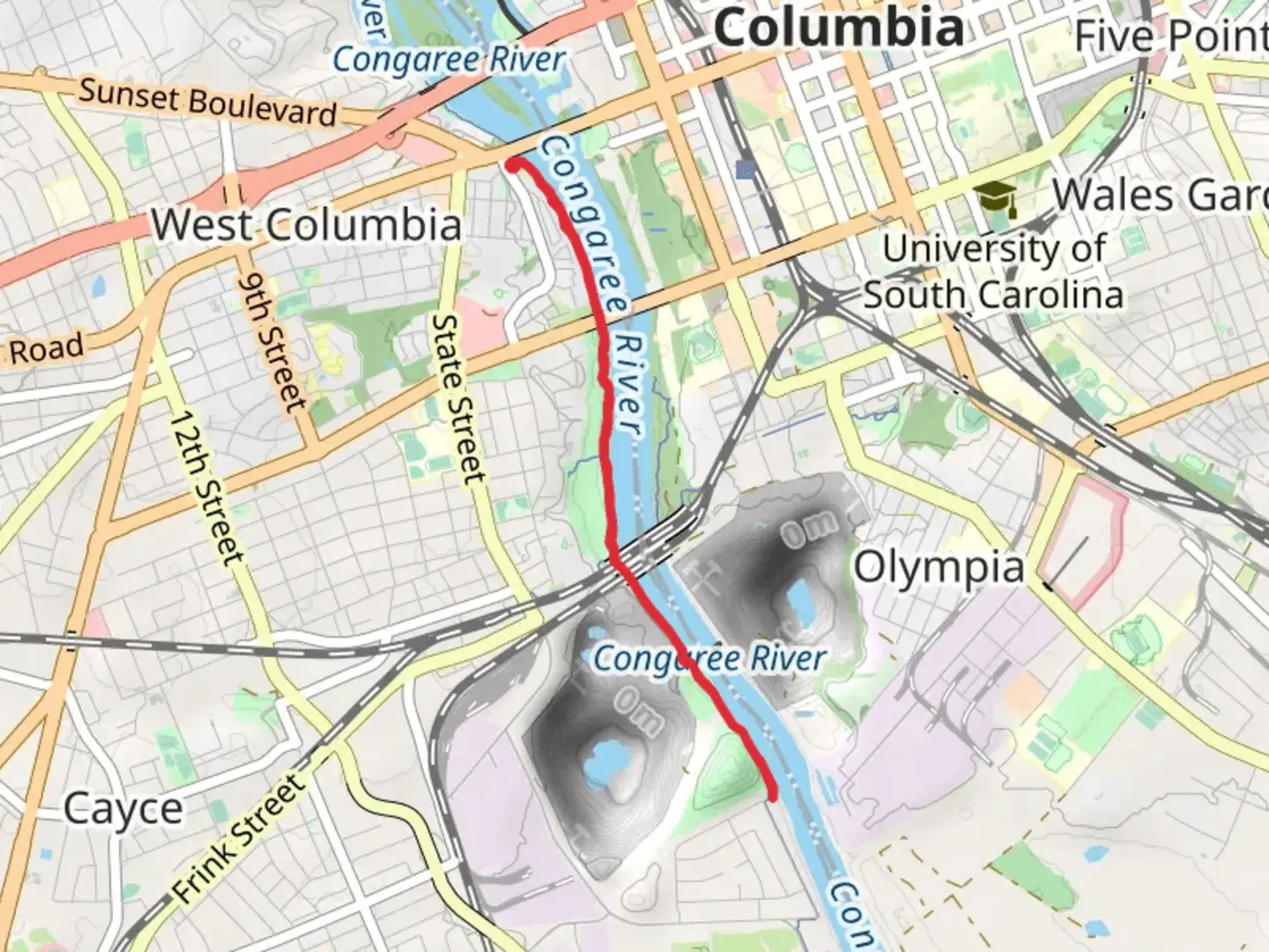 An image depicting the trail West Columbia Riverwalk and Cayce Riverwalk and its surrounding area.