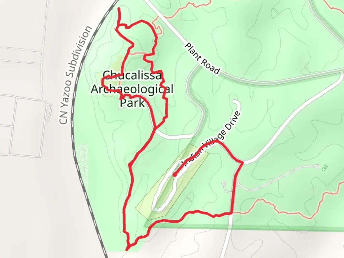 An image depicting the trail Chucalissa Park - Discovery Loop Trail and its surrounding area.