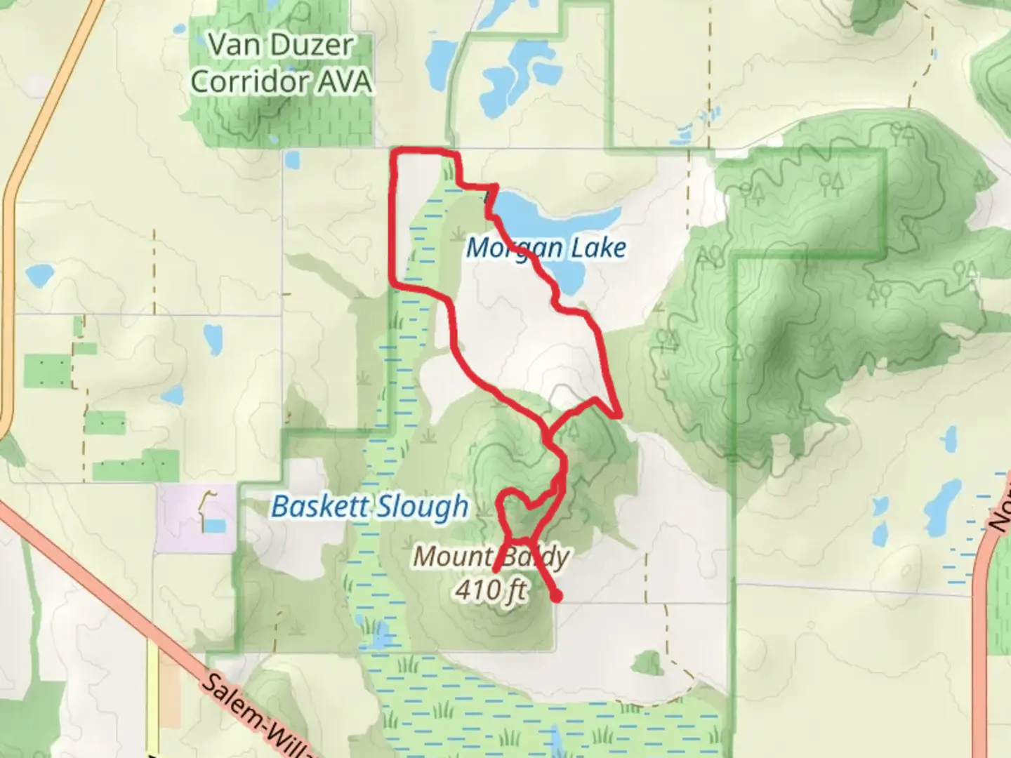An image depicting the trail Baskett Slough Loop Trail and its surrounding area.