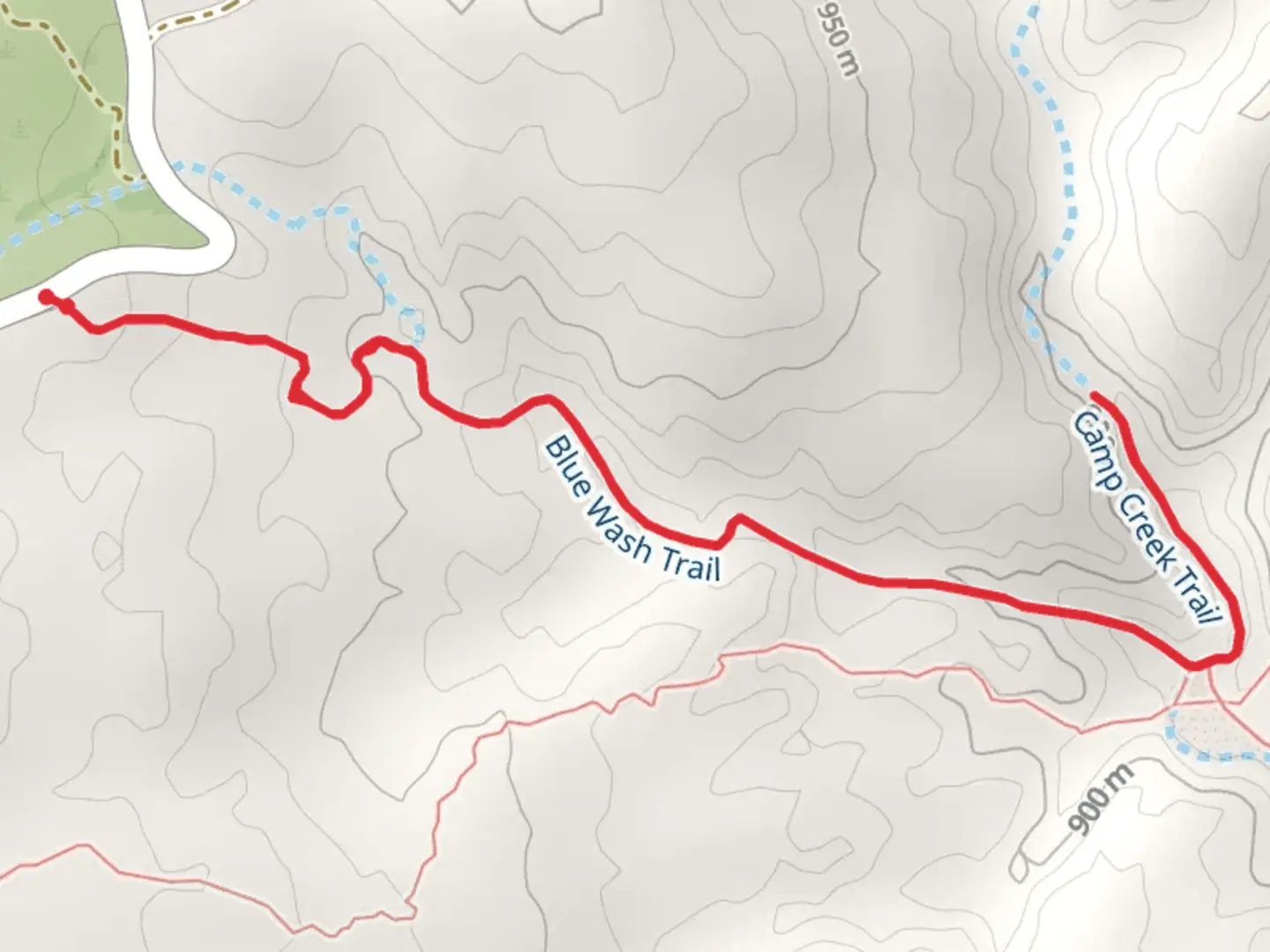 An image depicting the trail Camp Creek and Blue Wash Trail and its surrounding area.