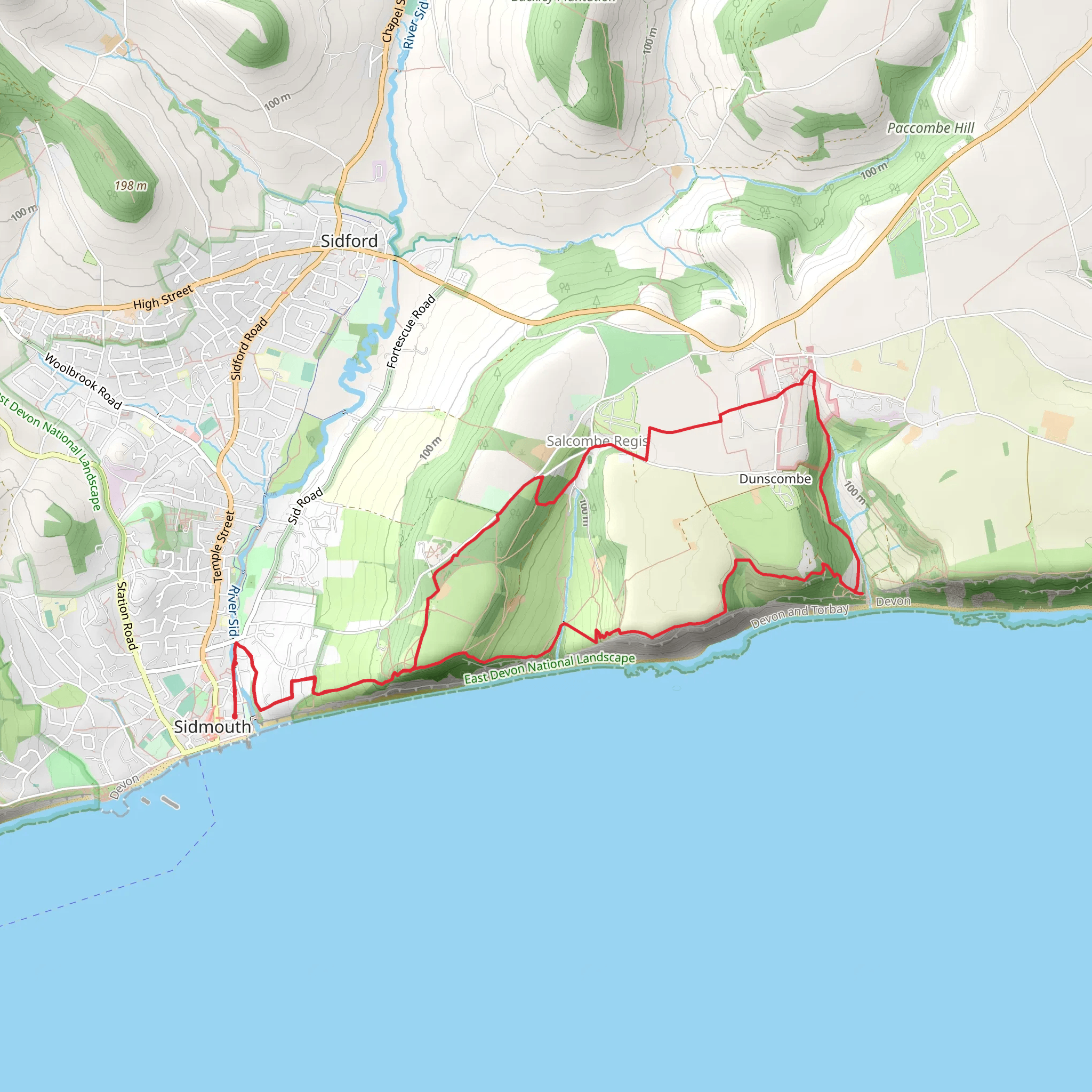 Dunscombe Coppice, Donkey Sanctuary and Springcombe and Salcombe Hill Loop mobile static map