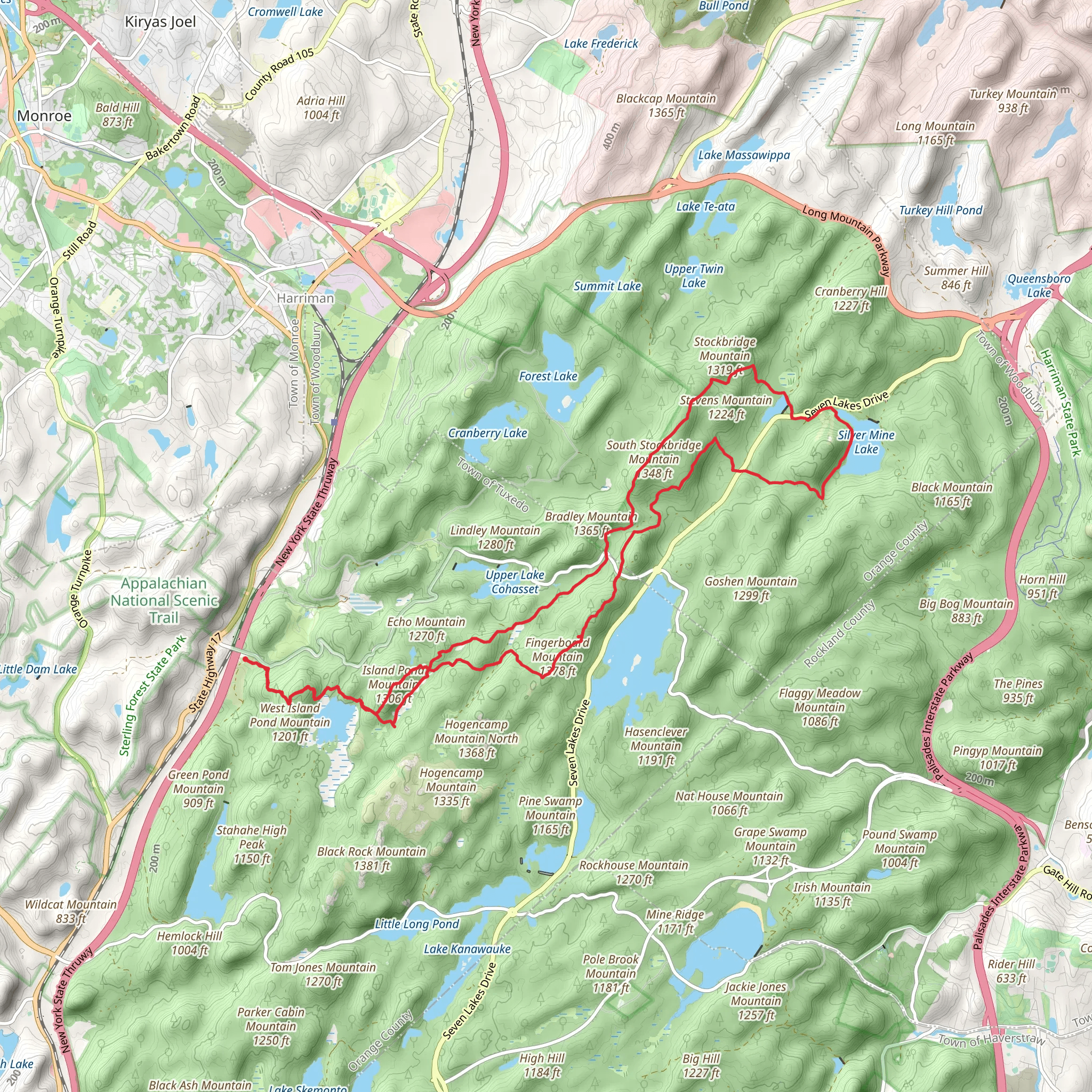 Lake Nawahunta and Silver Mine Lake Loop via Appalachian Trail mobile static map