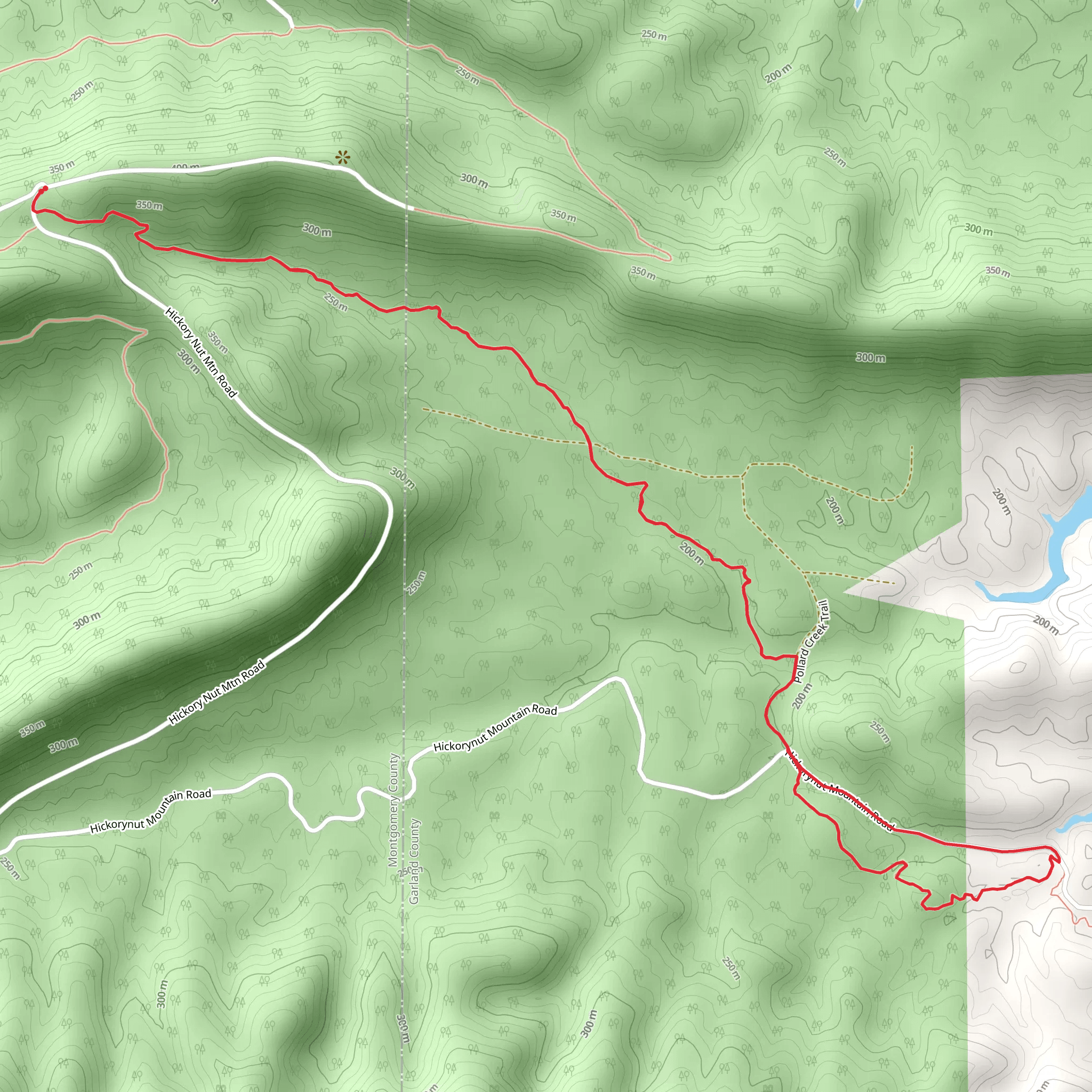 Lake Ouachita Vista Trail from Hickorynut Mountain Road mobile static map