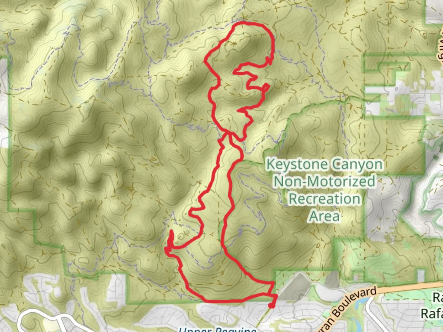 An image depicting the trail Halo Trail and Crispy Bacon Loop and its surrounding area.