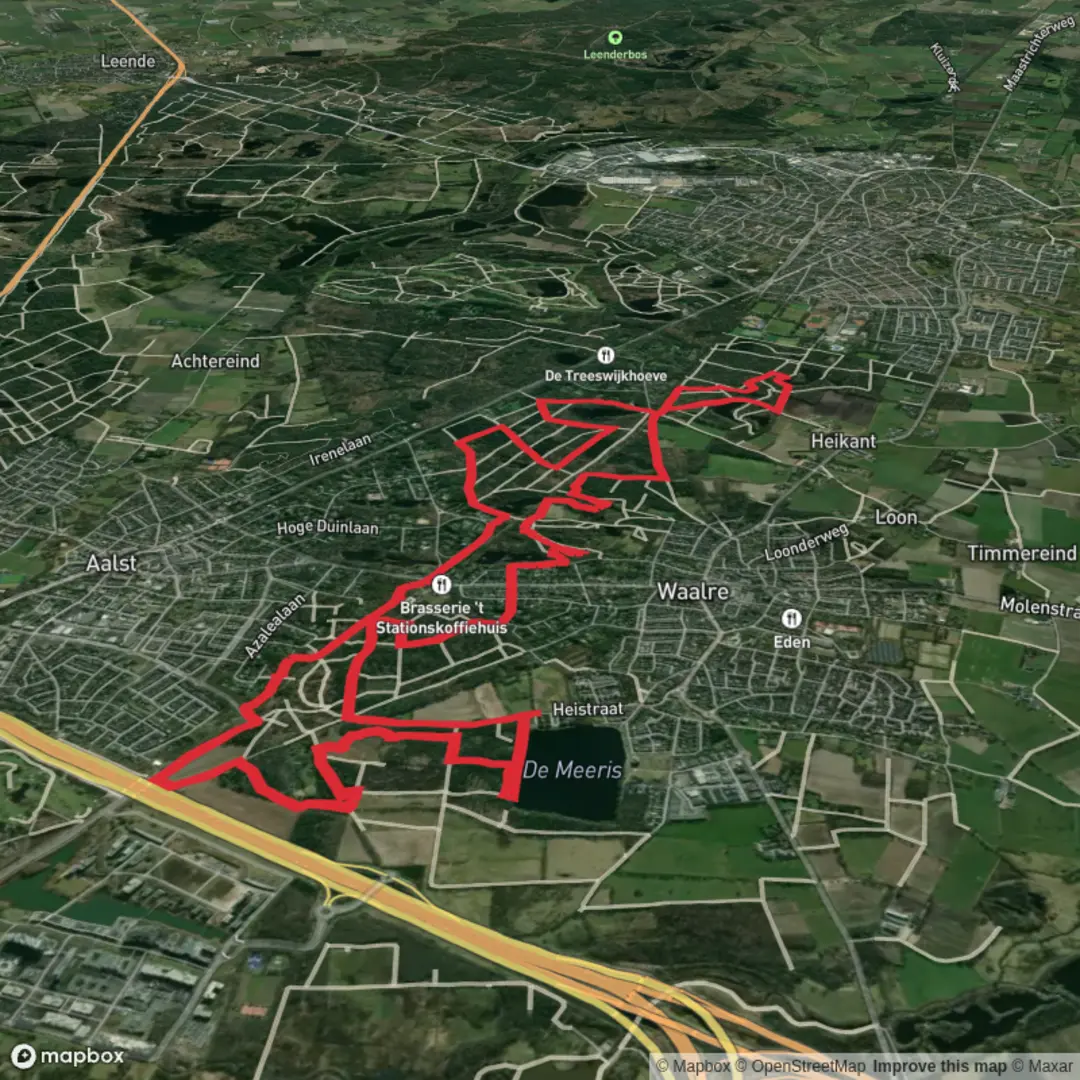 An image depicting the trail De Merris and Meertjesven Loop via Gemeentehuiswandeling and its surrounding area.