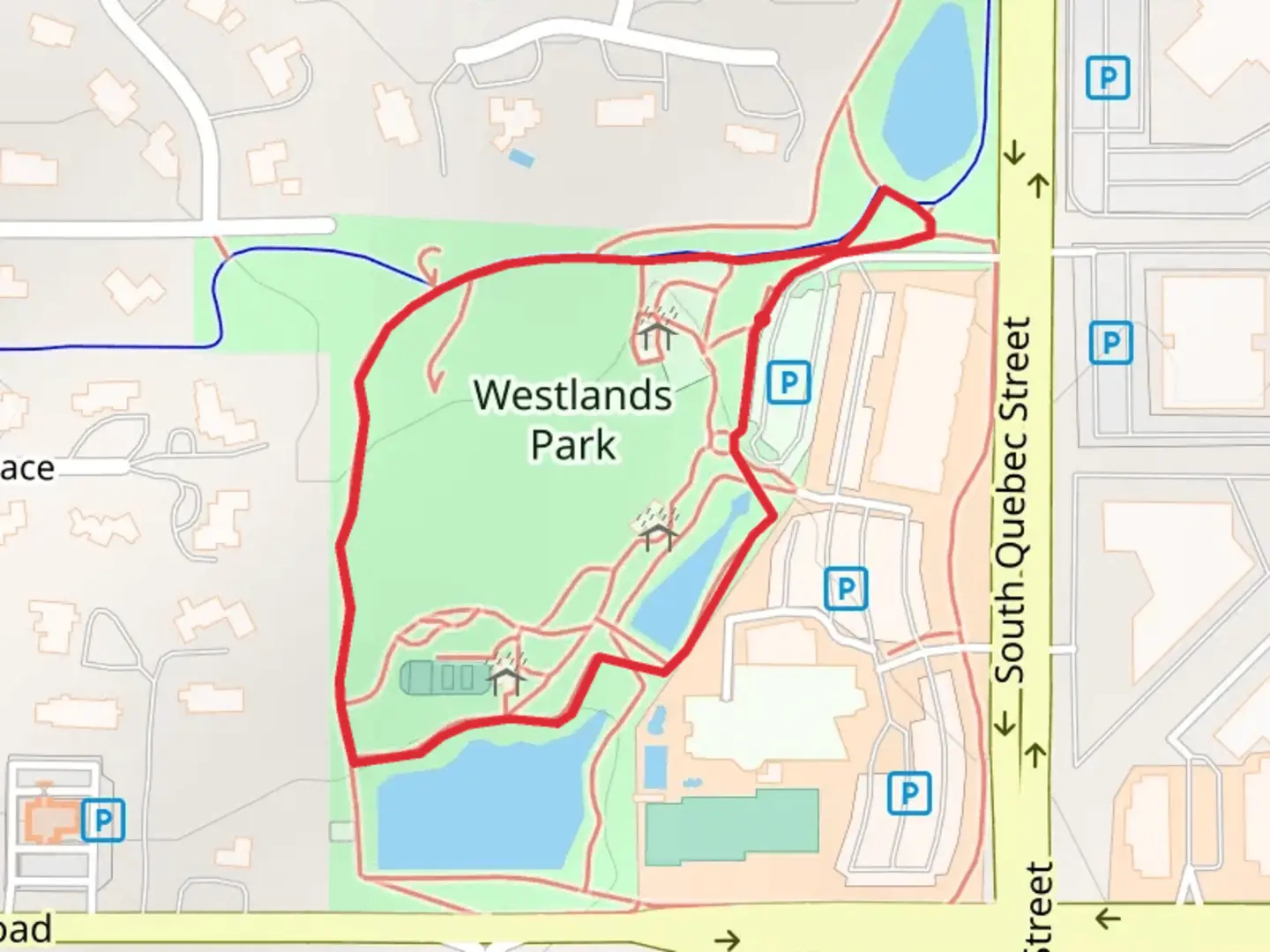An image depicting the trail Westlands Loop and its surrounding area.