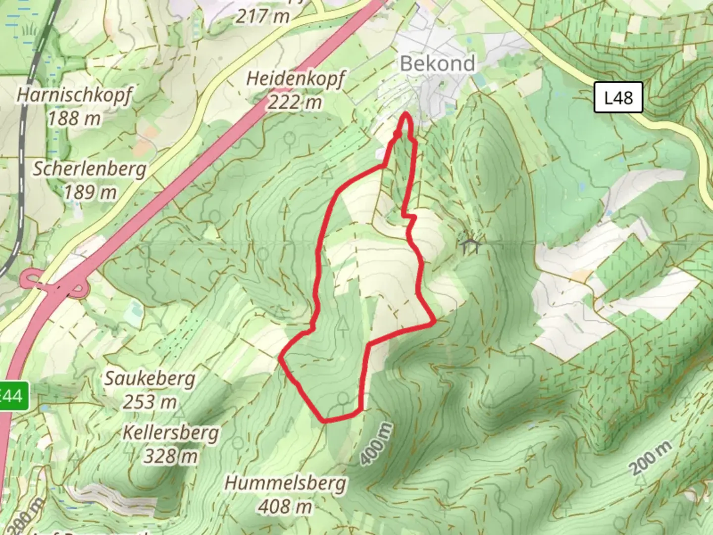 An image depicting the trail Enscher Wald- Bekond and its surrounding area.