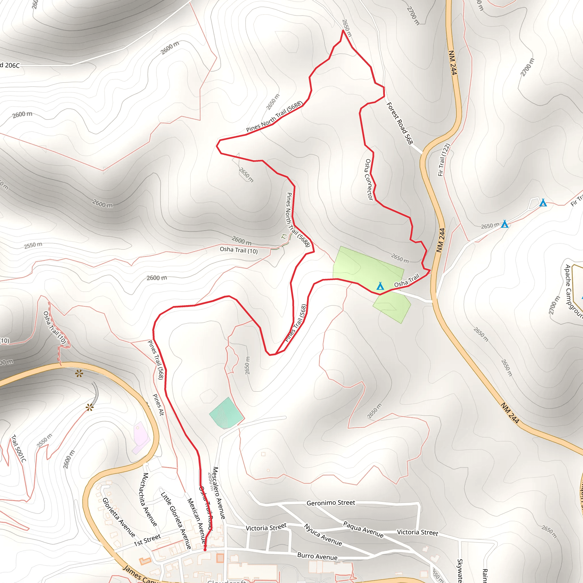 Pines, Osha and Pines North Loop Trail mobile static map