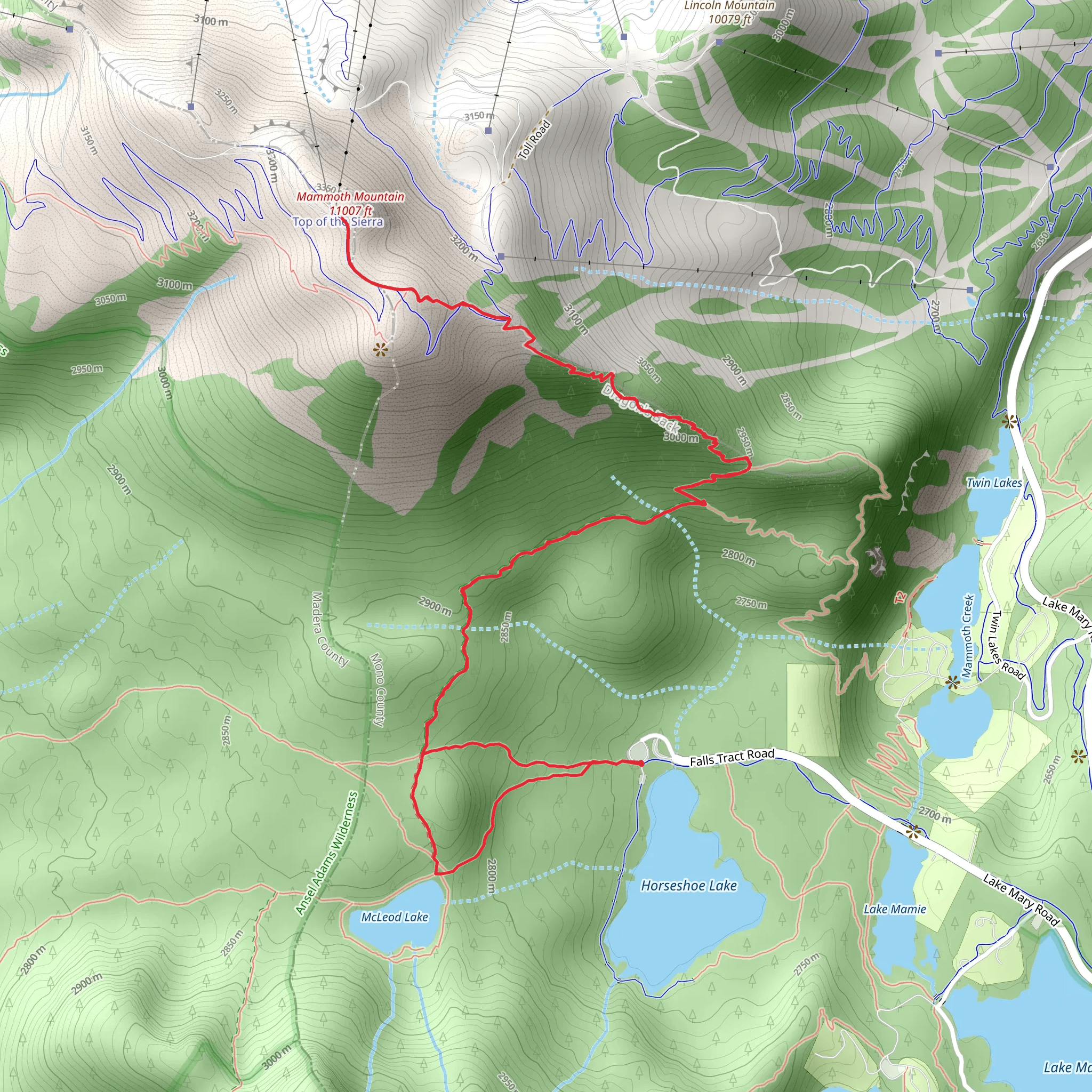 Mammoth Mountain and McLeod Lake via Mammoth Pass Trail mobile static map