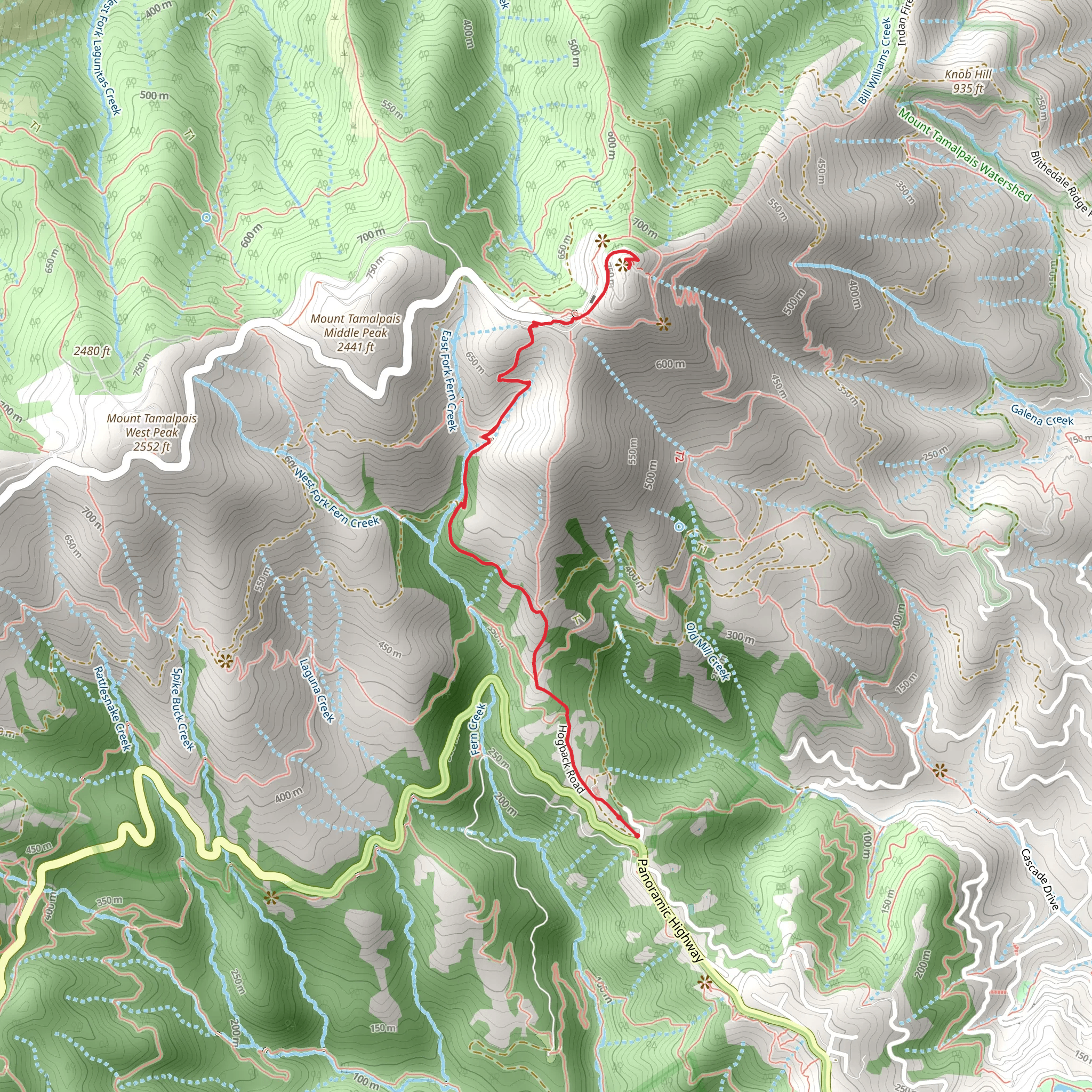 Mount Tamalpais East Peak via Hogback Road mobile static map