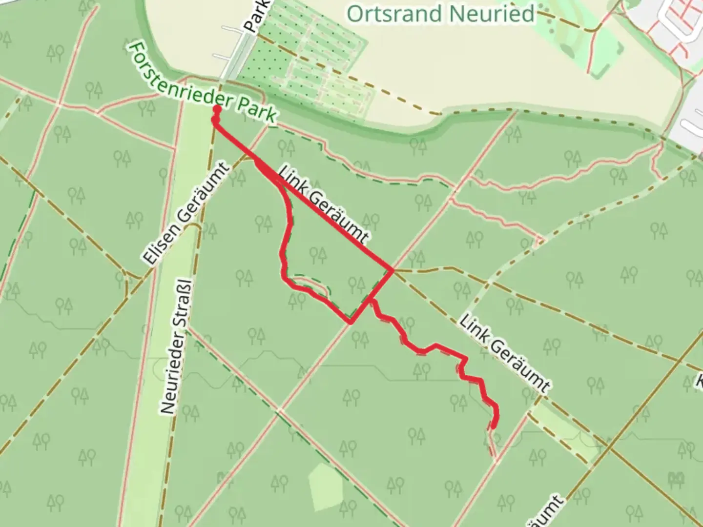 An image depicting the trail Trimm-dich-Pfad and Link Geräumt Loop and its surrounding area.
