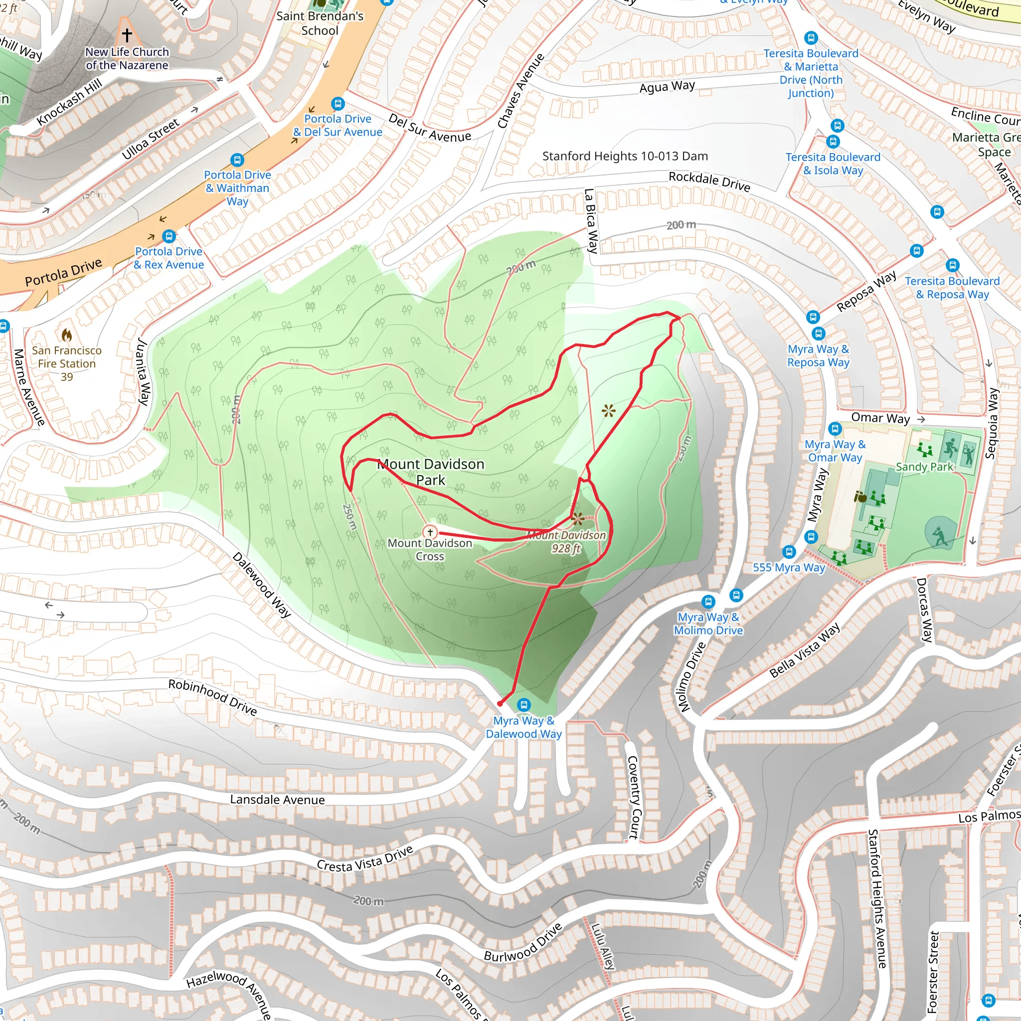 Mount Davidson Loop mobile static map