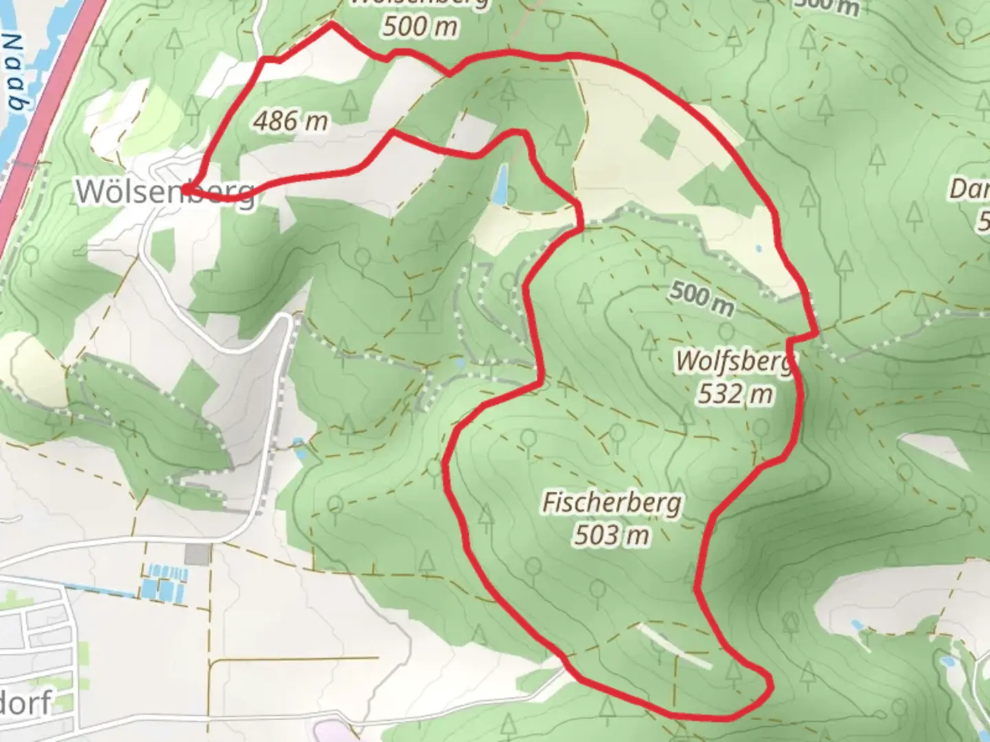 An image depicting the trail Wölsenberg and Schindelberg Loop and its surrounding area.