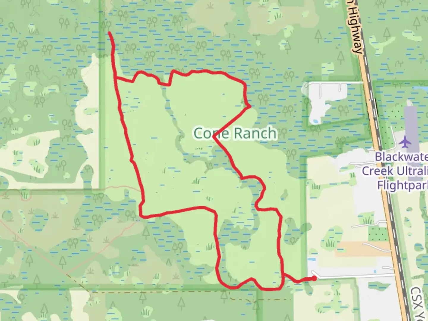 An image depicting the trail Blackwater Creek Preserve Loop and its surrounding area.