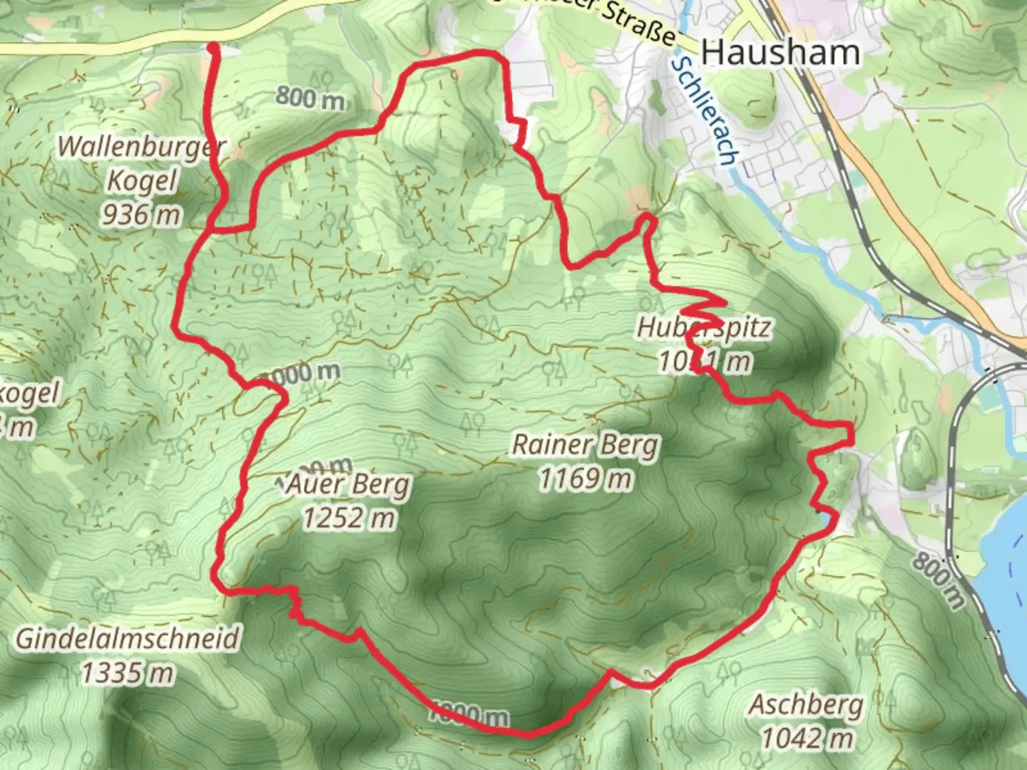 An image depicting the trail Gindelalm and Huberspitz Loop via Eckart and its surrounding area.