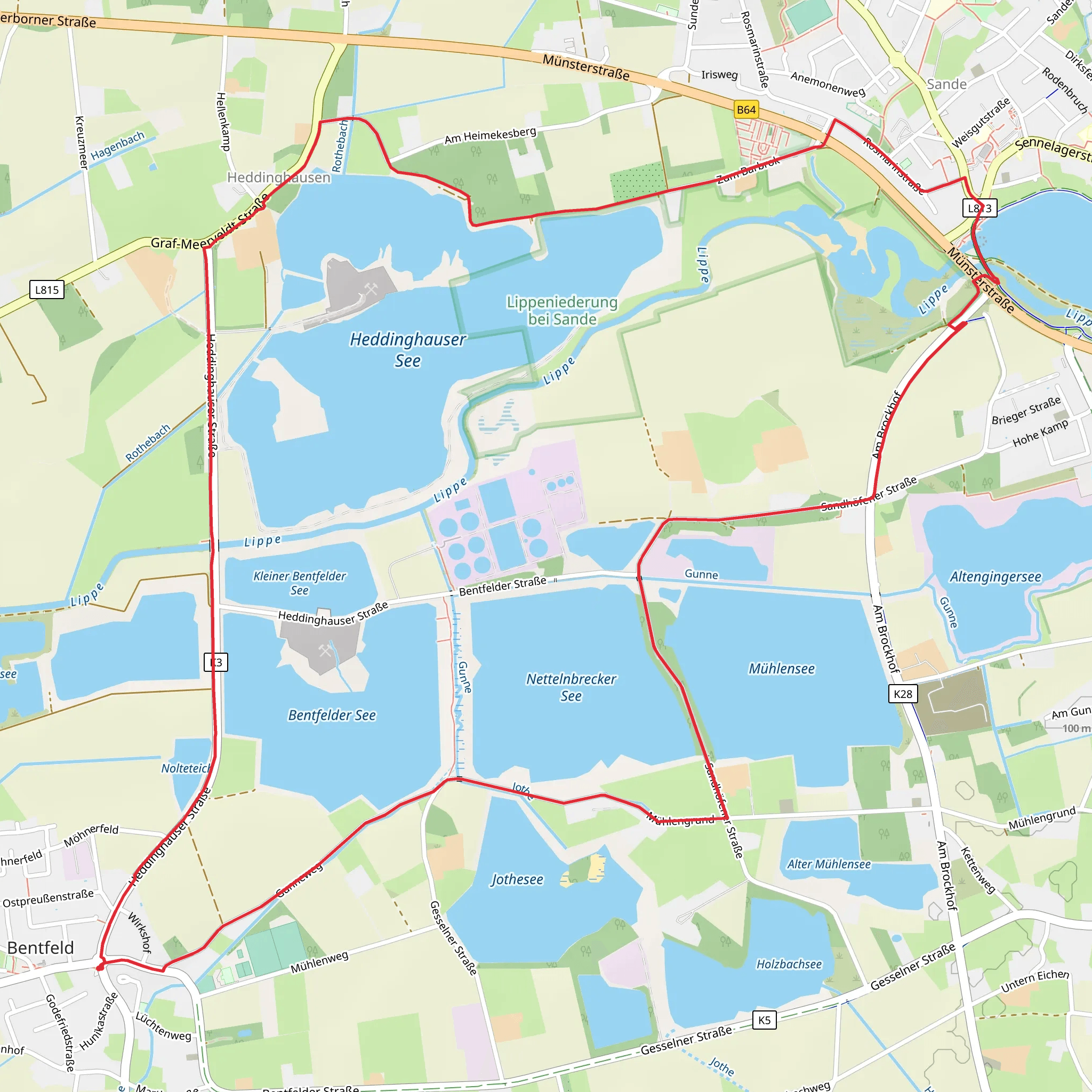 Nettelnbrecker See and Heddinghauser See via Gunneweg and Franz Dirksmeyer-Brücke mobile static map