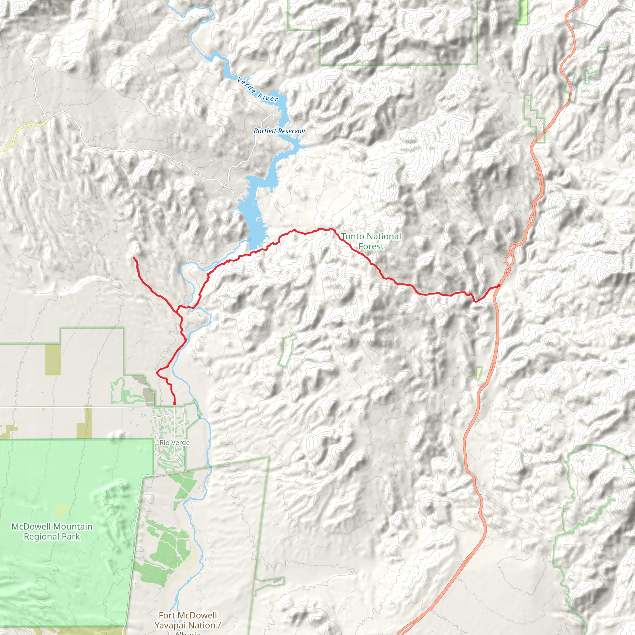 Log Corral Wash, Verde River and Needle Rock mobile static map