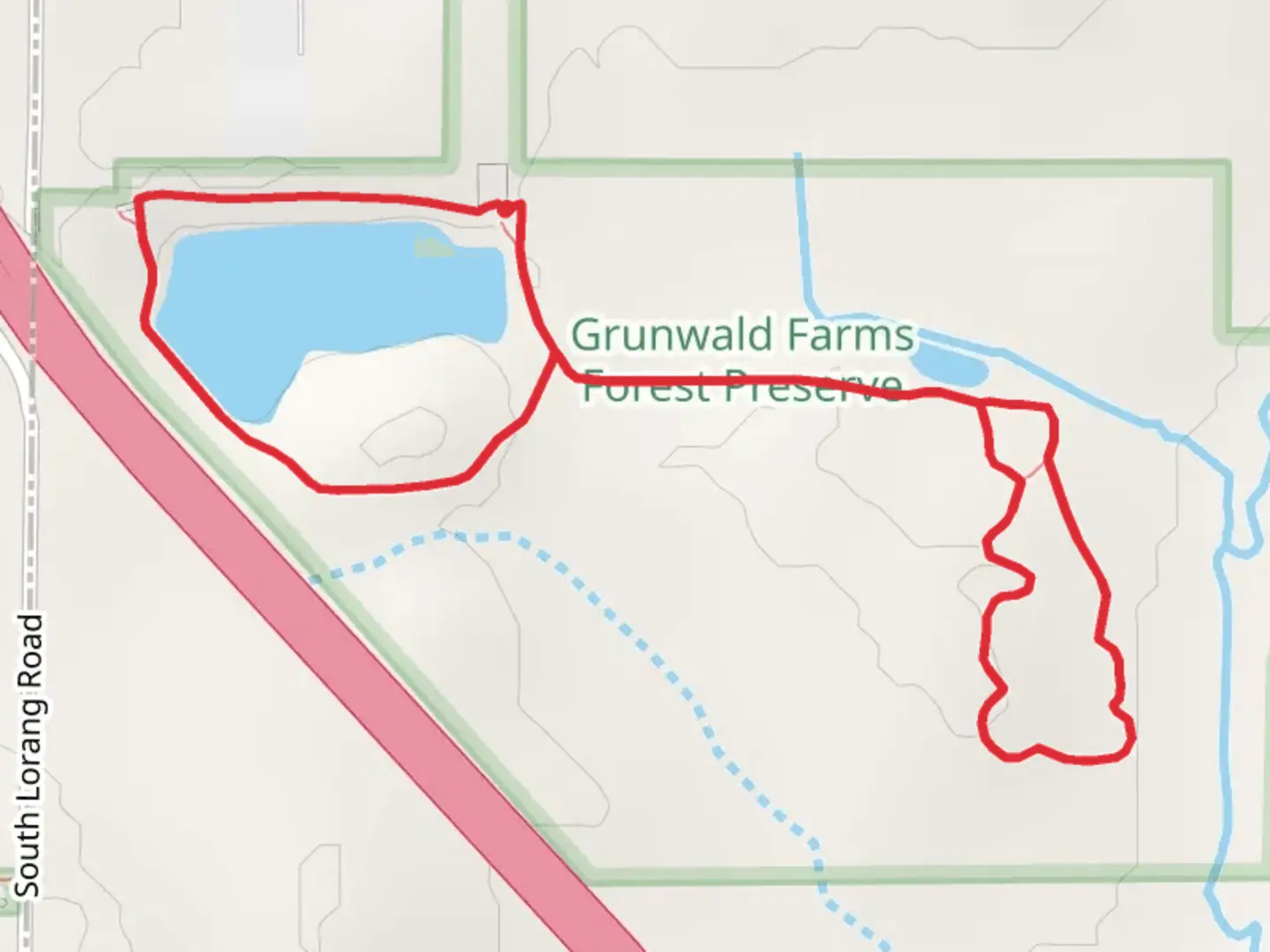 An image depicting the trail Lake Loop Trail, Fishing Pond Trail and Woodland Loop Trail and its surrounding area.