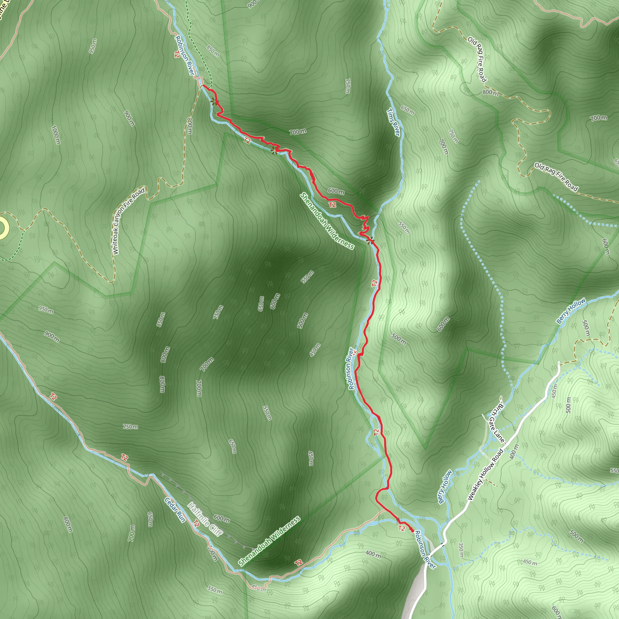 Upper White Oak Falls via Whiteoak Canyon Trail mobile static map