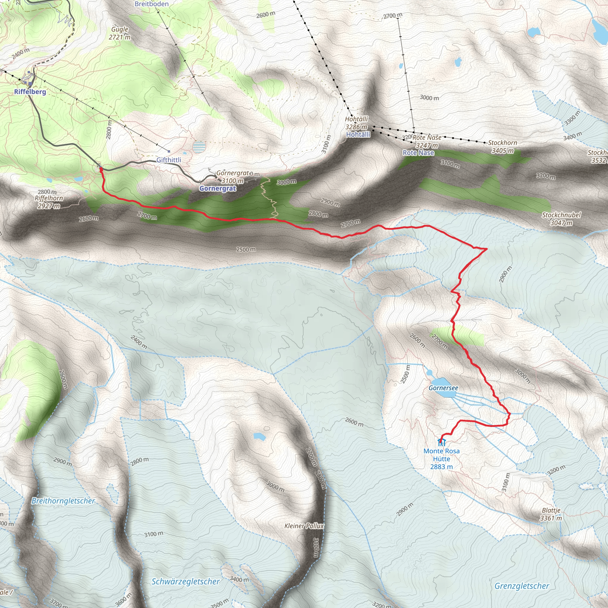 Glacier trek to the Monte Rosa Hut Nr 21a mobile static map
