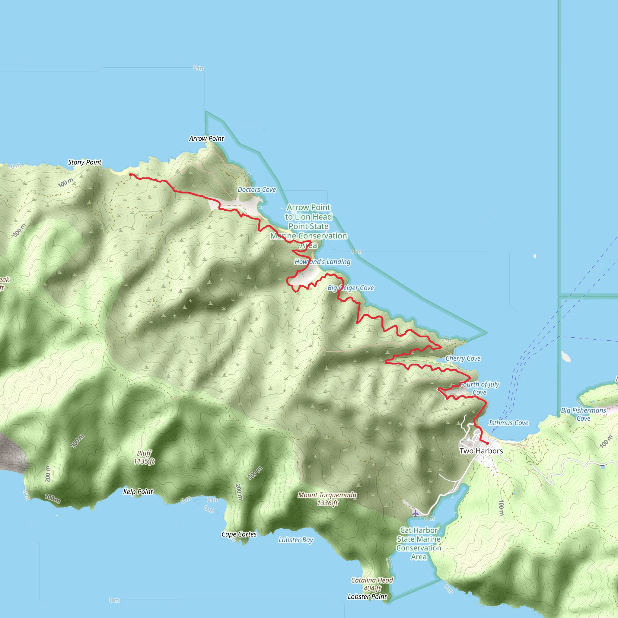 Two Harbors to Parsons Landing via Trans Catalina Trail mobile static map