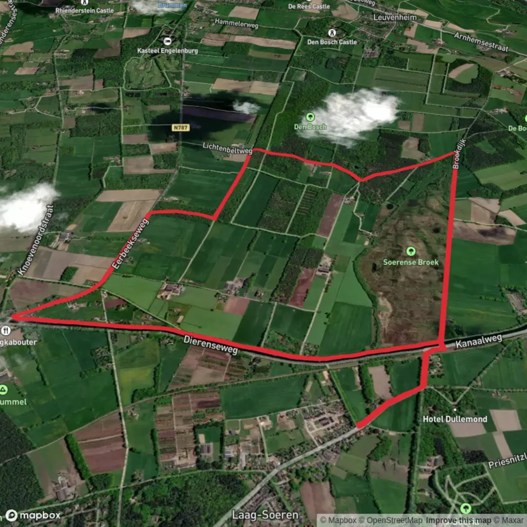 An image depicting the trail Broekdijk and Eerbeekse Weg and its surrounding area.