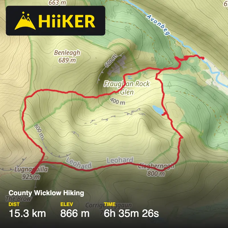 A map preview of the recording County Wicklow Hiking.